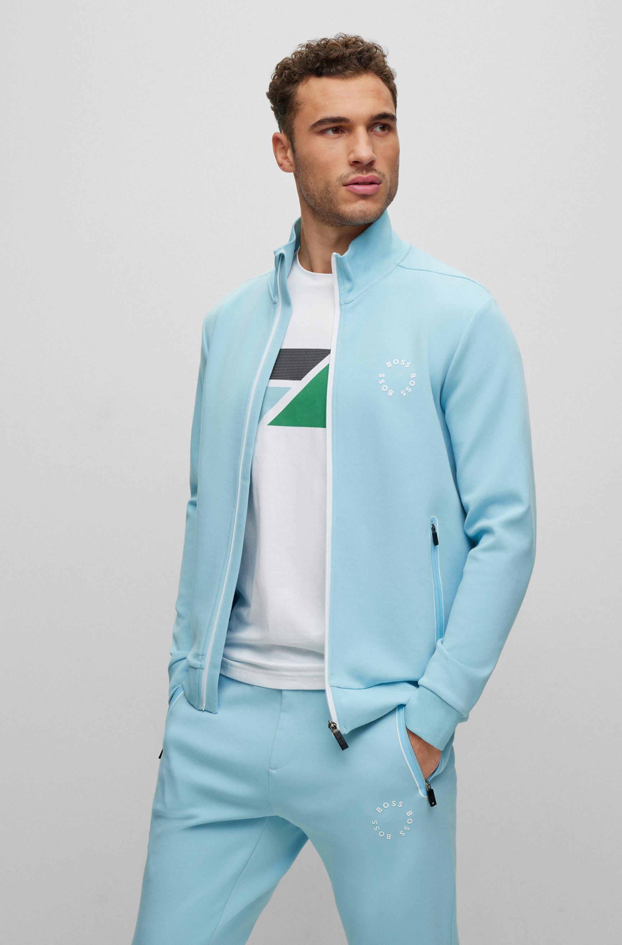 BOSS by HUGO BOSS Cotton-blend Zip-up Sweatshirt With Circular Branding in  Blue for Men | Lyst