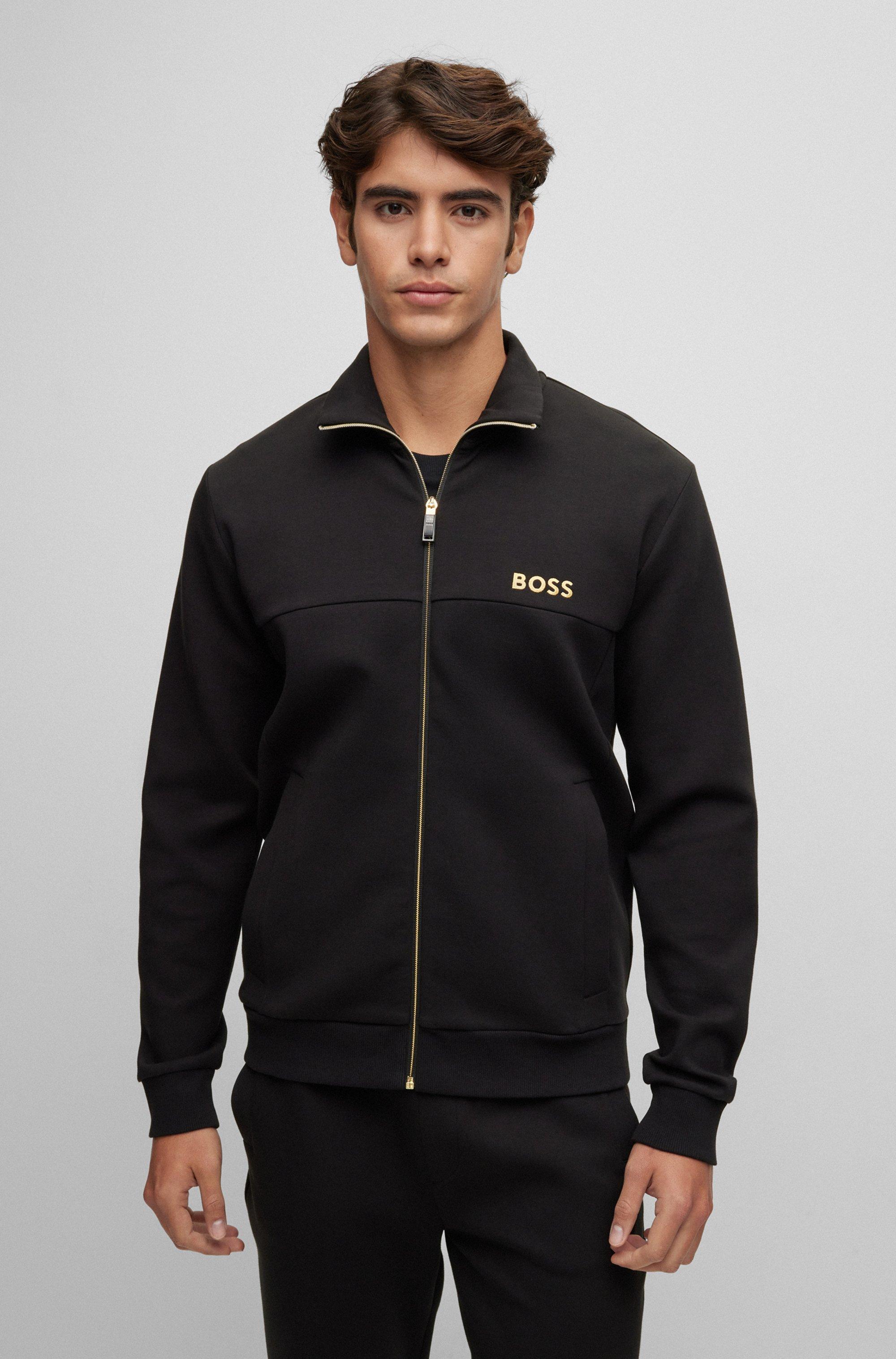 BOSS by HUGO BOSS Cotton-blend Zip-up Sweatshirt With Embroidered Logo in  Black for Men | Lyst