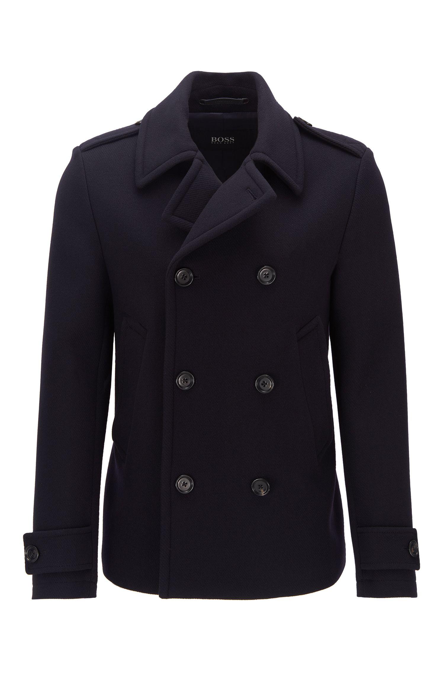 BOSS Pea Coat In Virgin Wool And Cashmere in Dark Blue (Blue) for Men ...