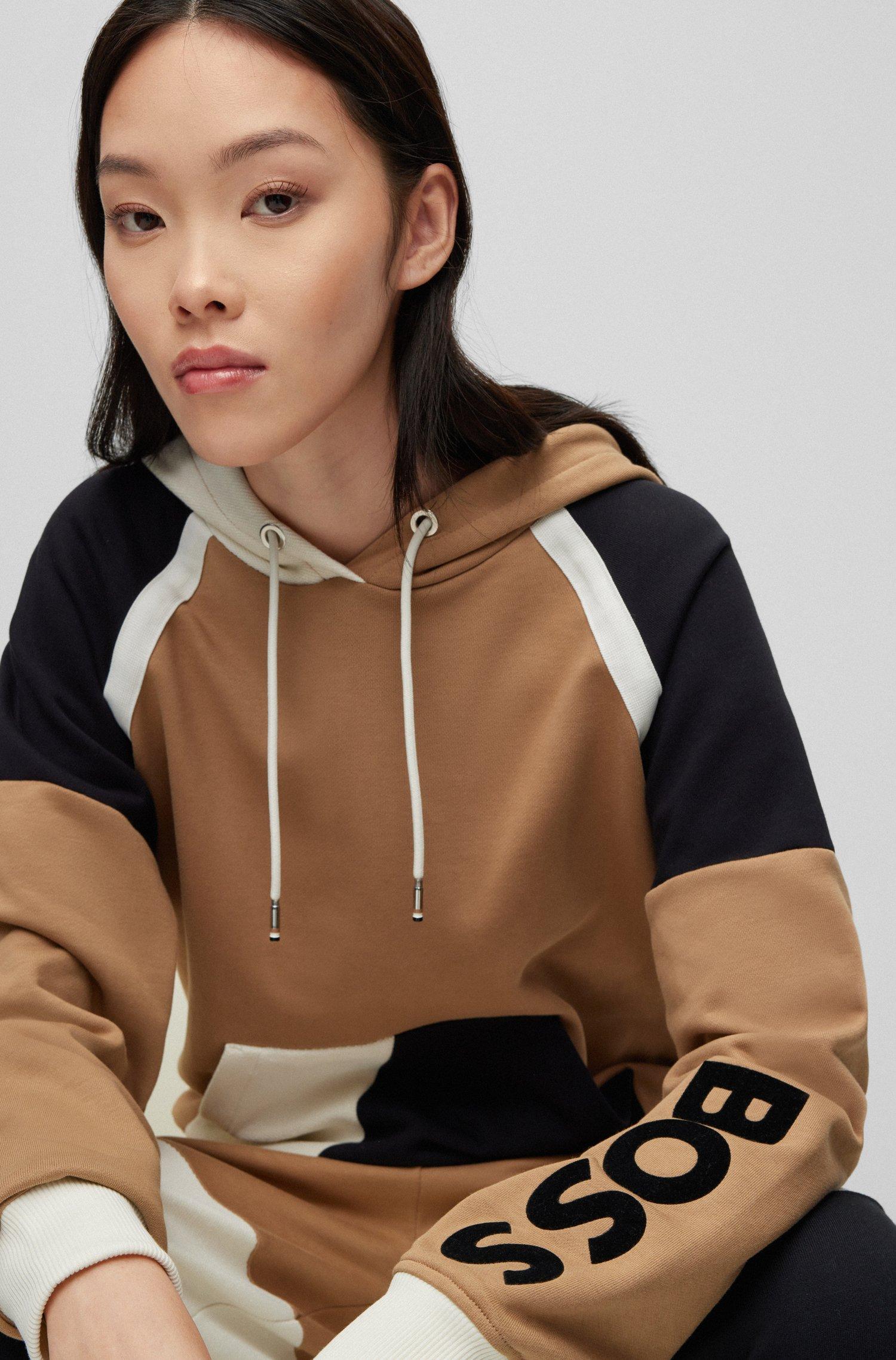 BOSS Cotton-terry Hoodie With Colour-blocking And Logo in Black