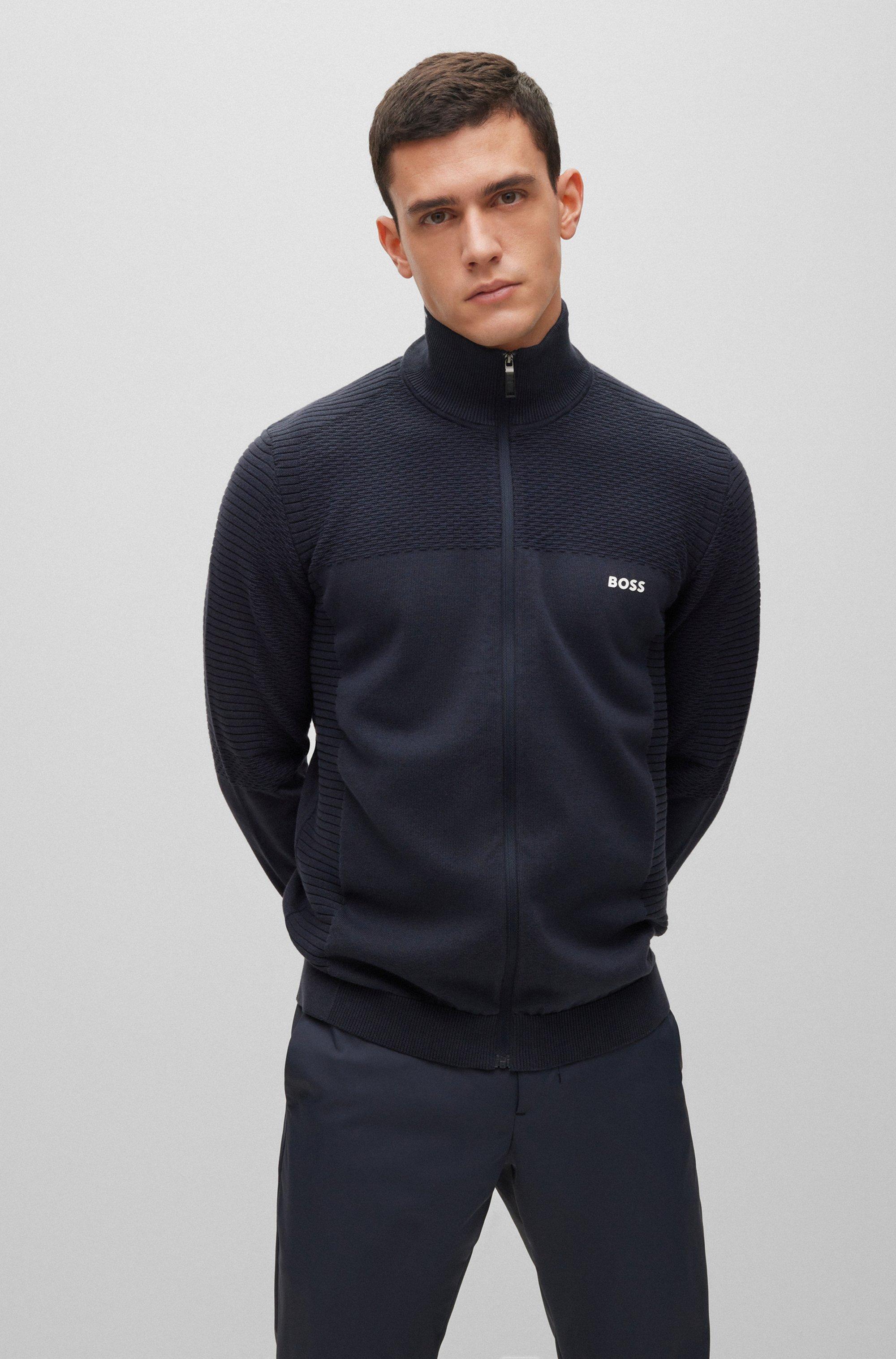 BOSS by HUGO BOSS Zipup Cardigan In Organic Cotton With Mixed