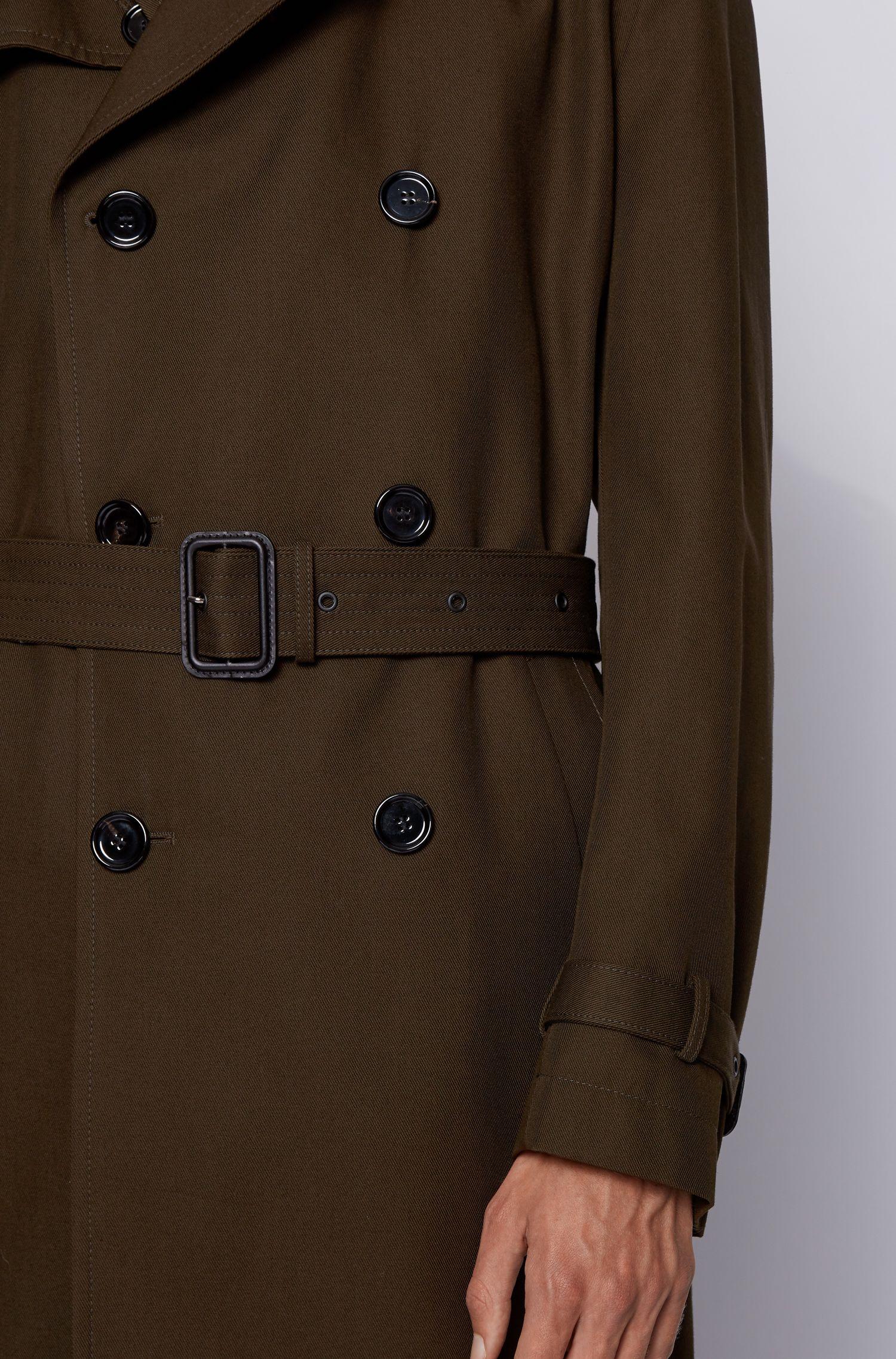 BOSS by Hugo Boss Trench Coat In Water Repellent Cotton in Light Green