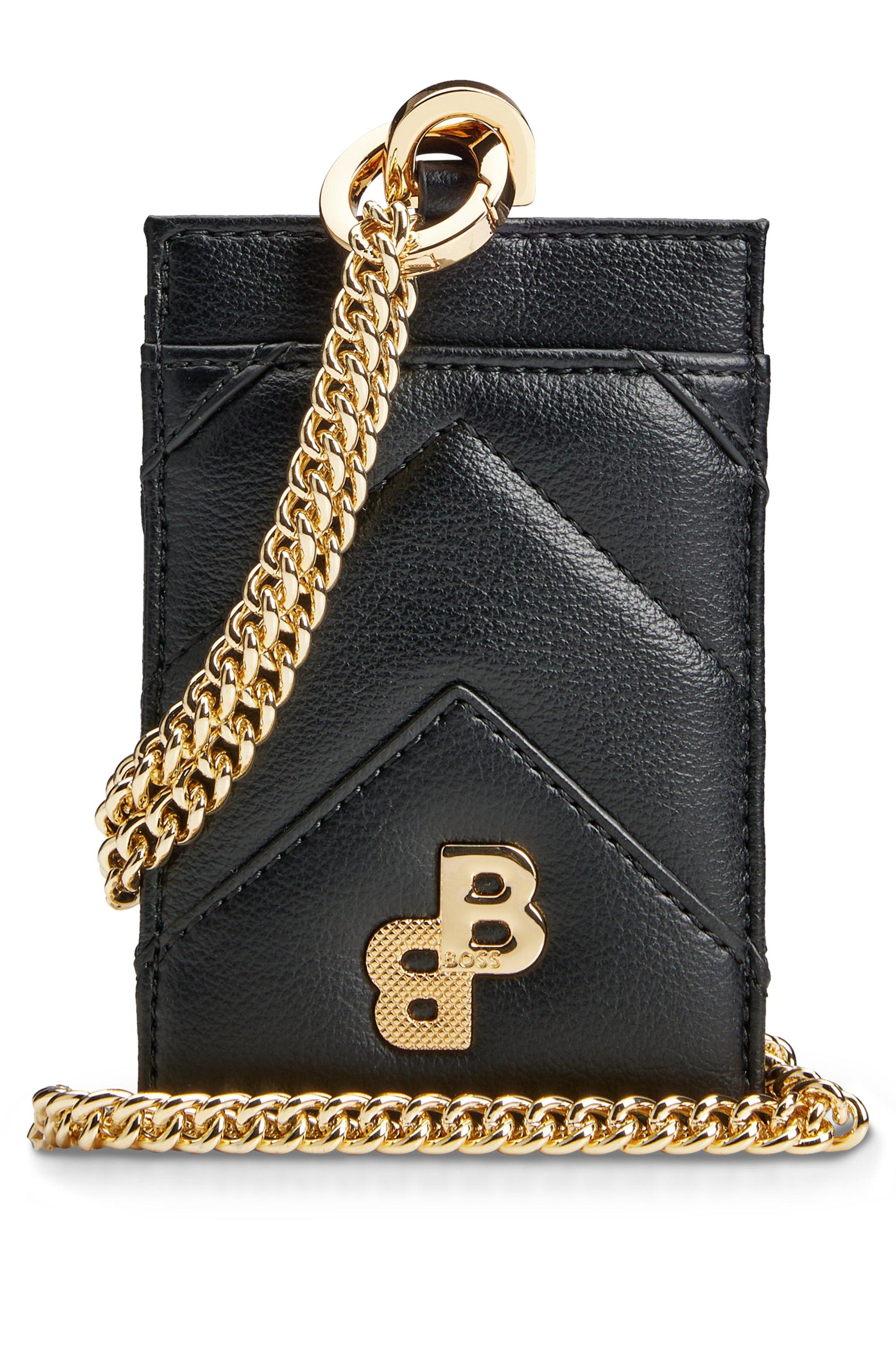 BOSS by HUGO BOSS Quilted Card Holder With Chain Strap And Monogram Trim in Black Lyst