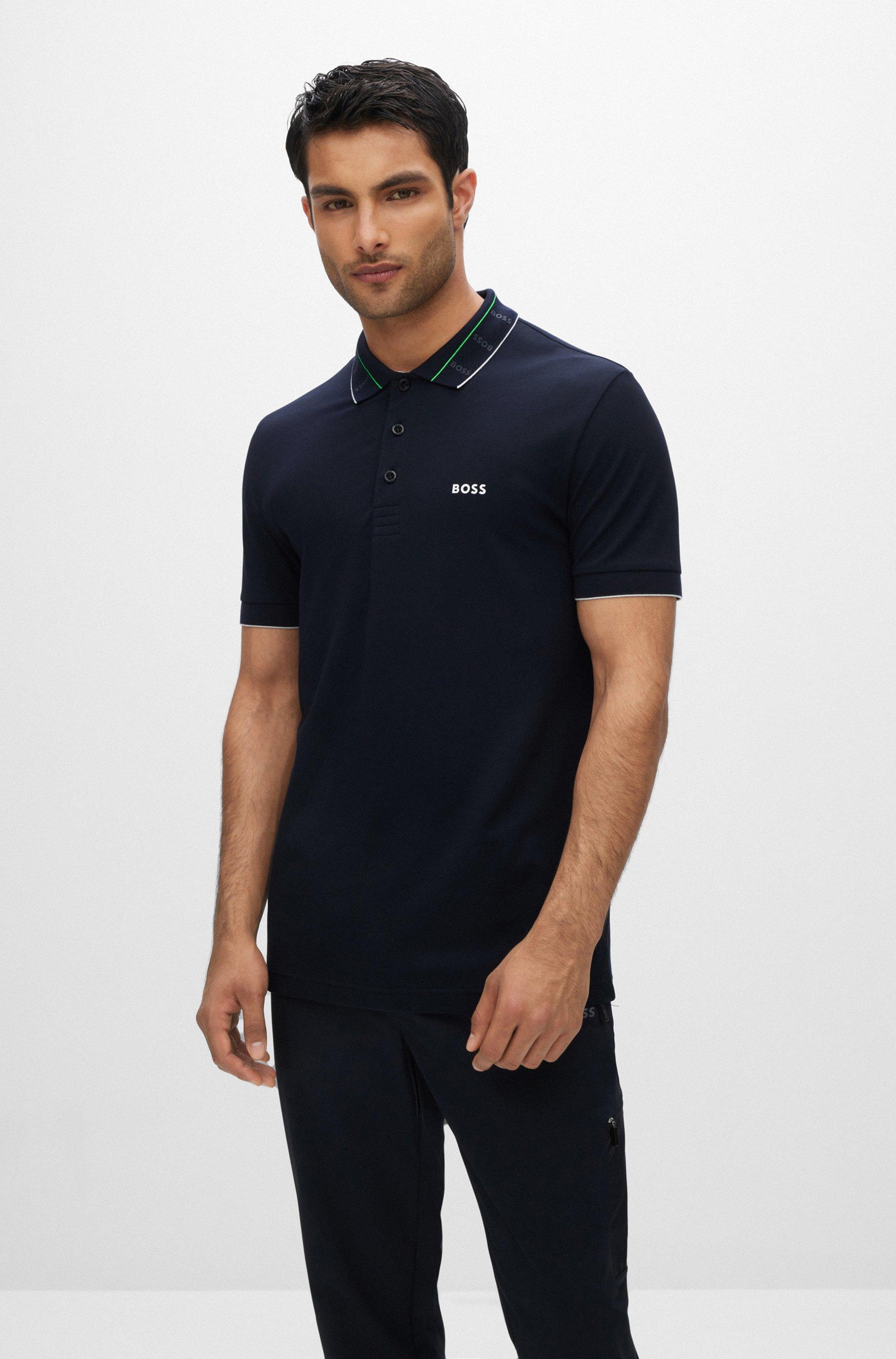 BOSS by HUGO BOSS Slim-fit Polo Shirt With Logo-print Collar in Blue for  Men | Lyst