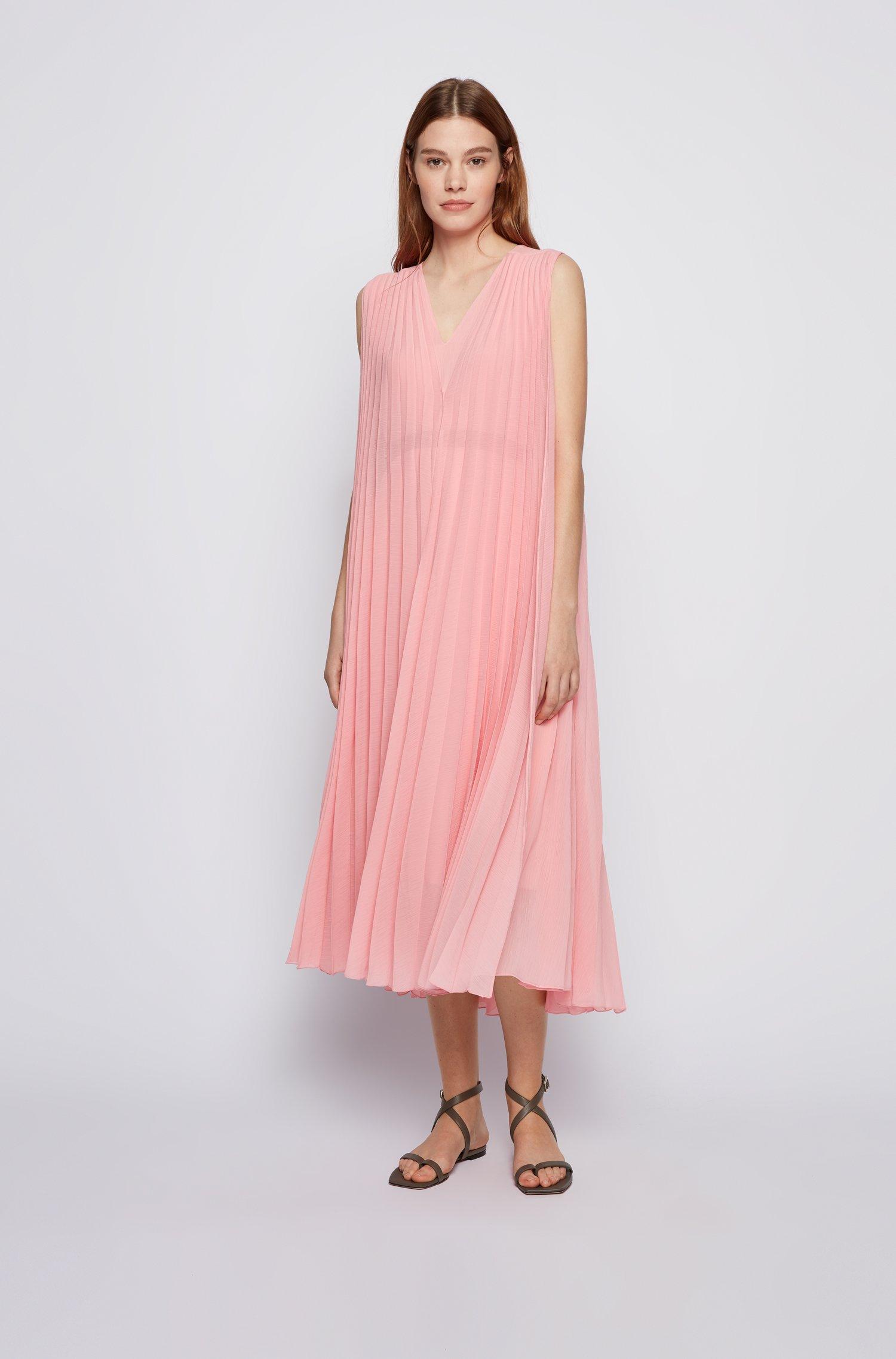 hugo boss pink pleated dress BOSS V-neck Midi Dress In Recycled Plissé Chiffon in Pink