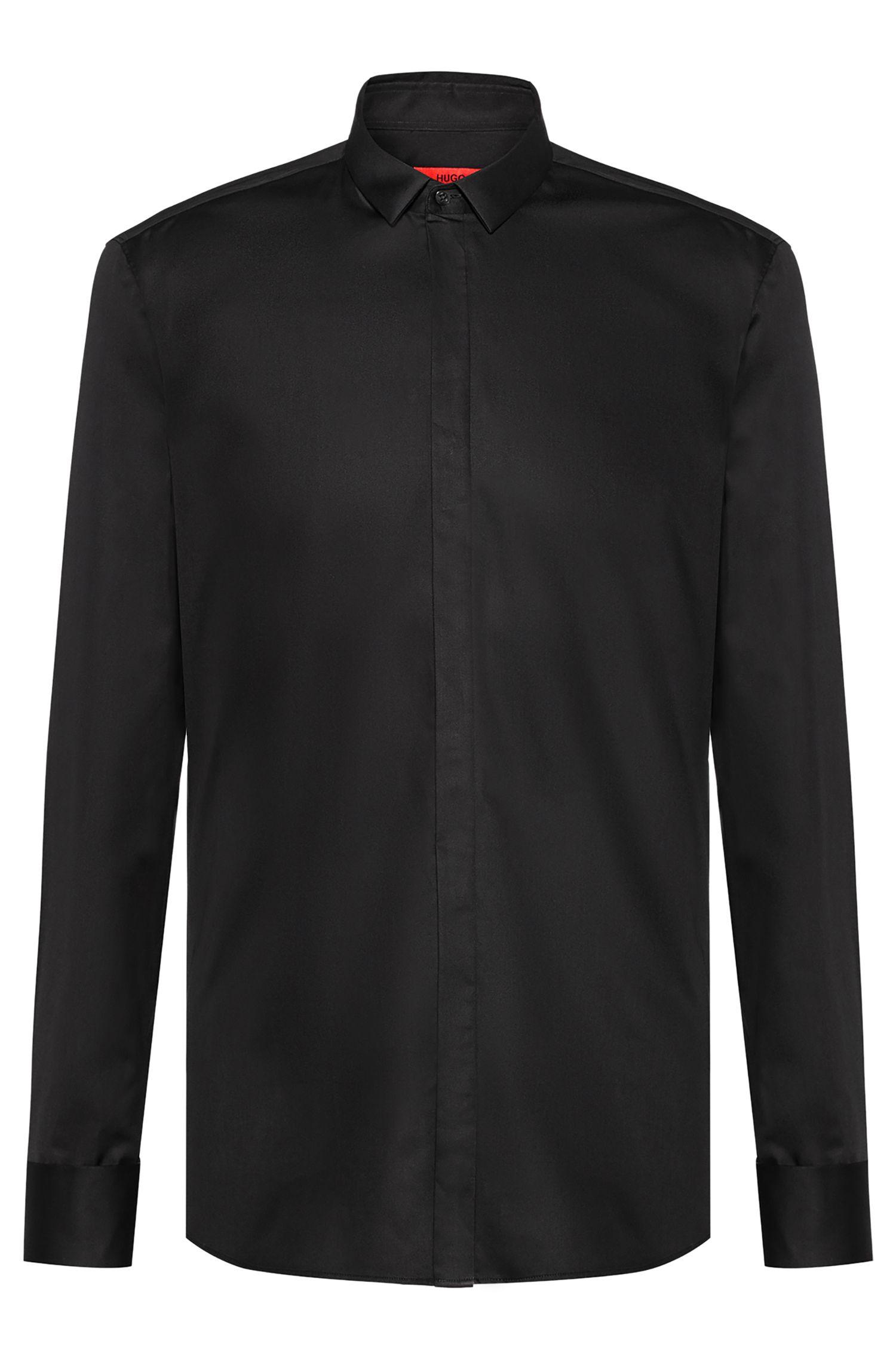 HUGO Extraslimfit Dress Shirt In Cotton Sateen in Black for Men Lyst
