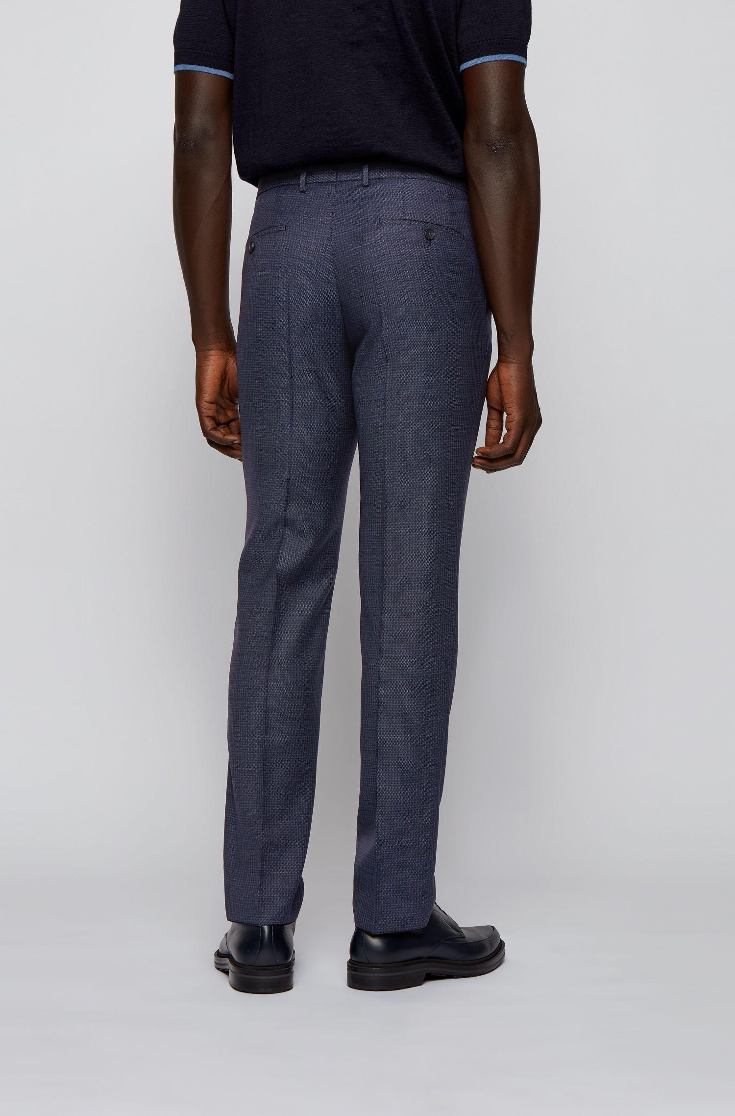 BOSS by Hugo Boss Slim Fit Pants In Micro Patterned Virgin Wool in Dark