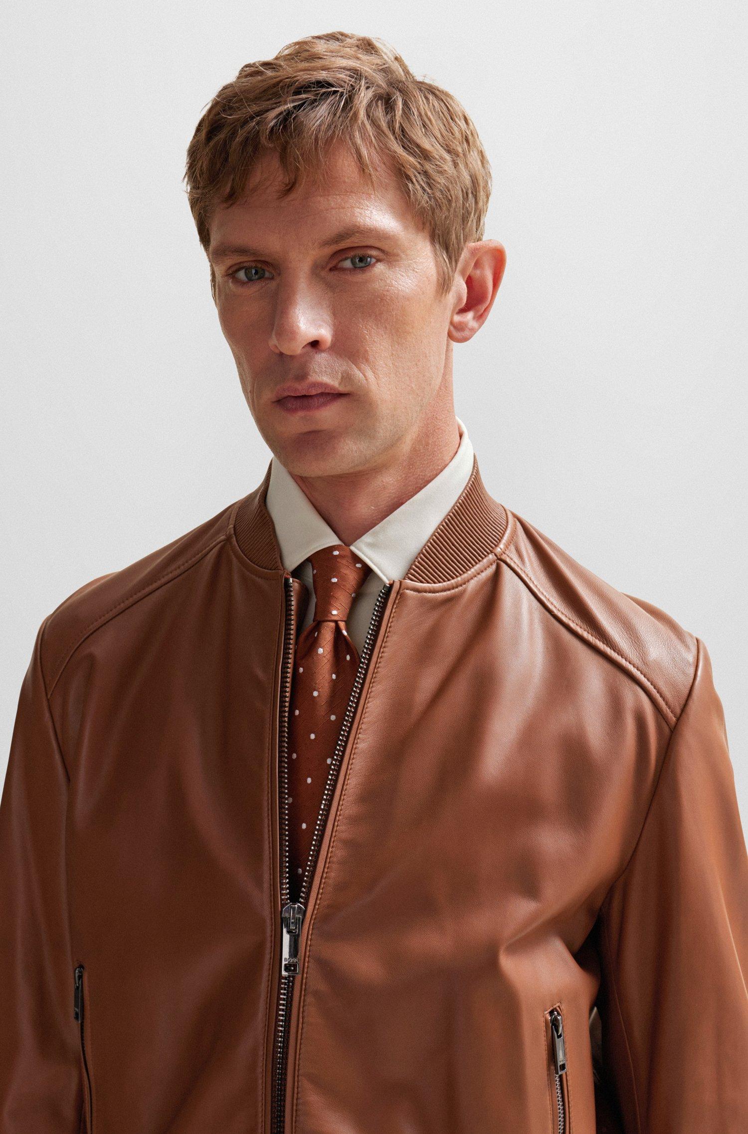 BOSS Regular-fit Bomber Jacket In Sheepskin Leather in Brown for
