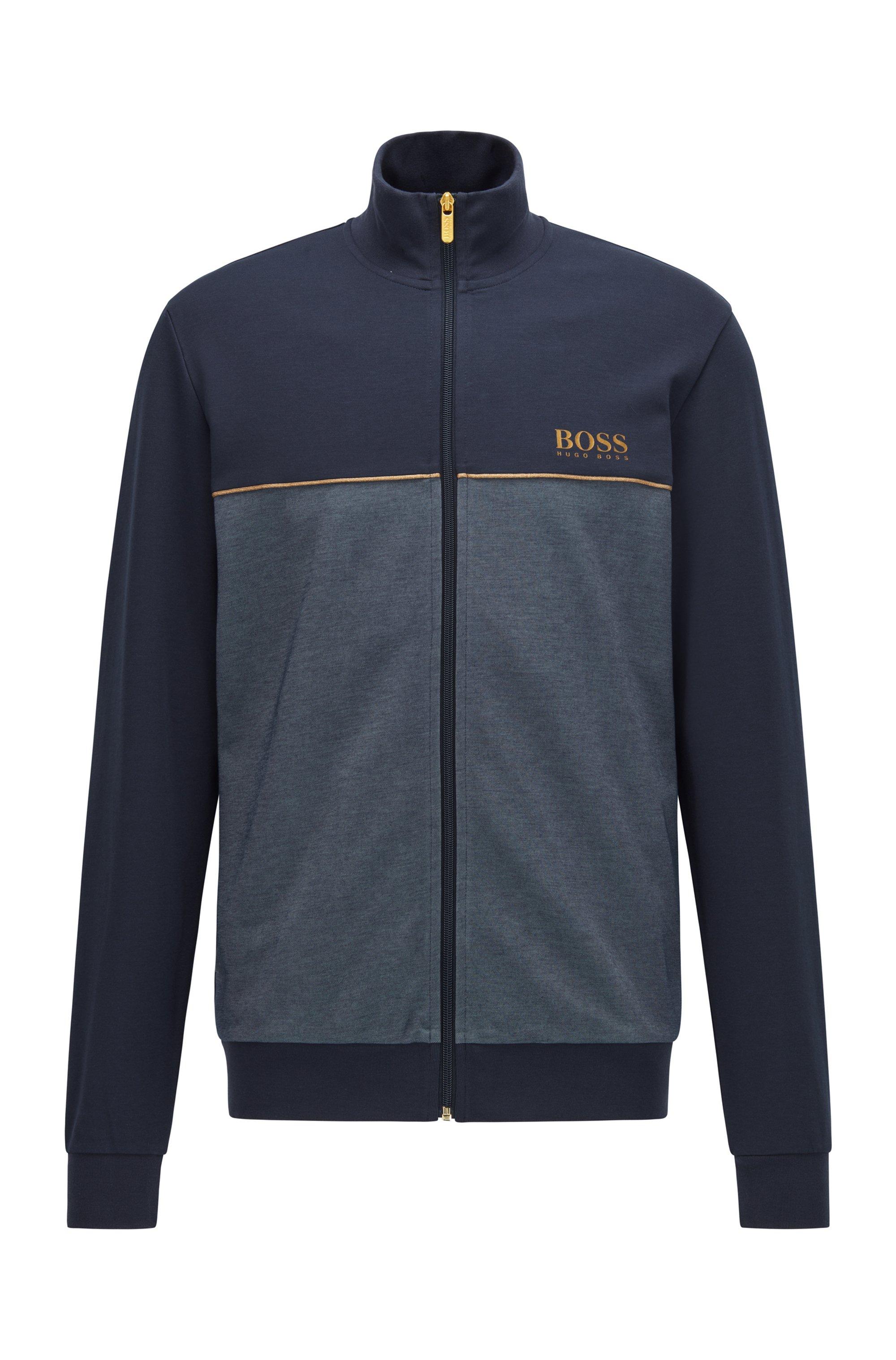 BOSS Cotton-blend Piqué Tracksuit Jacket With Metallic Details In Dark  50465026 403 in Blue for Men | Lyst