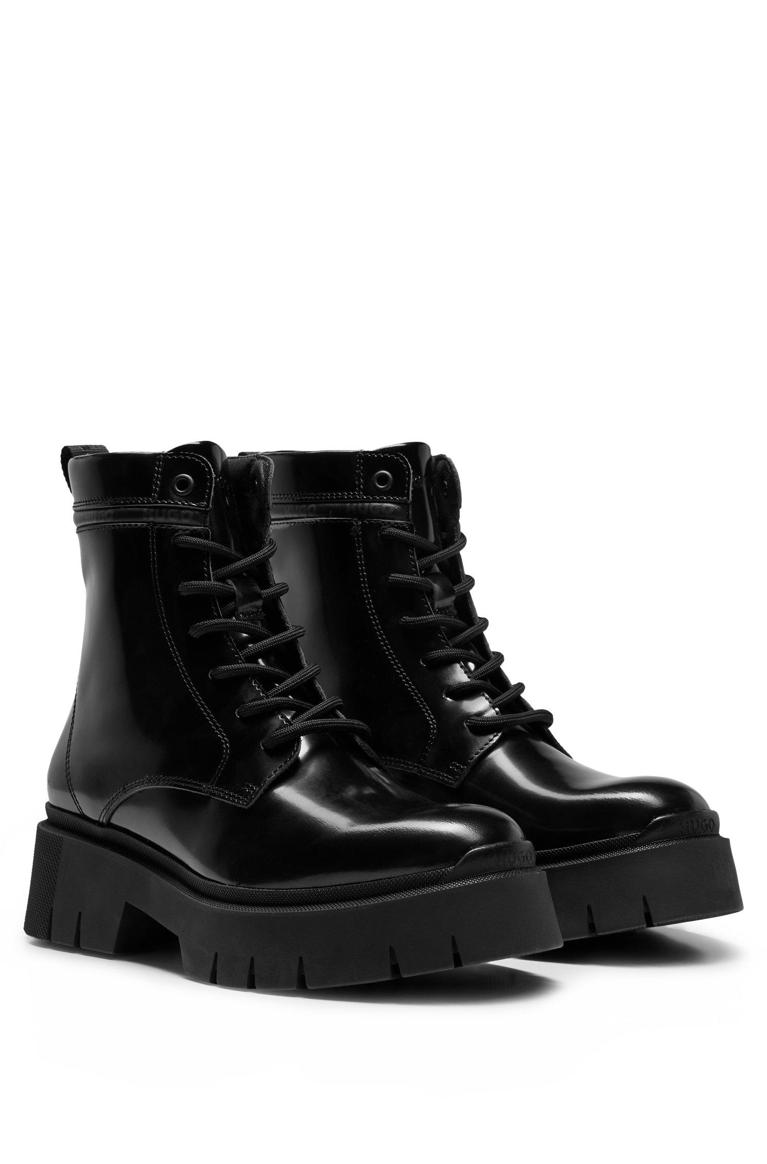 BOSS by HUGO BOSS Lace-up Leather Boots With Branded Collar Trim in ...