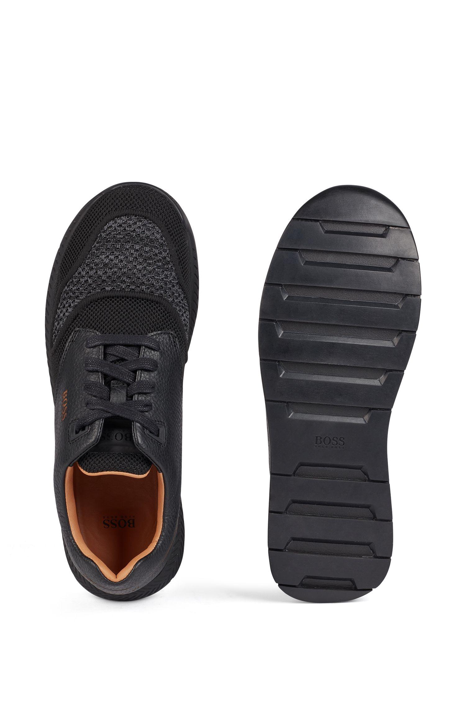 boss textured leather trainers