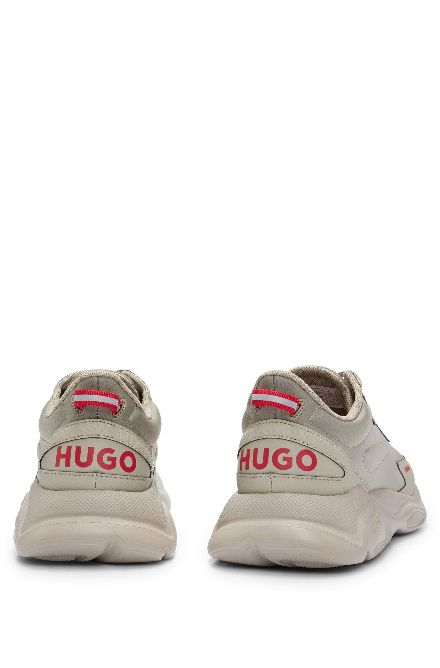 スニーカー HUGO Mixed-material lace-up trainers with monogrammed upper HUGO - Faux-leather lace-up trainers with logo details - Black