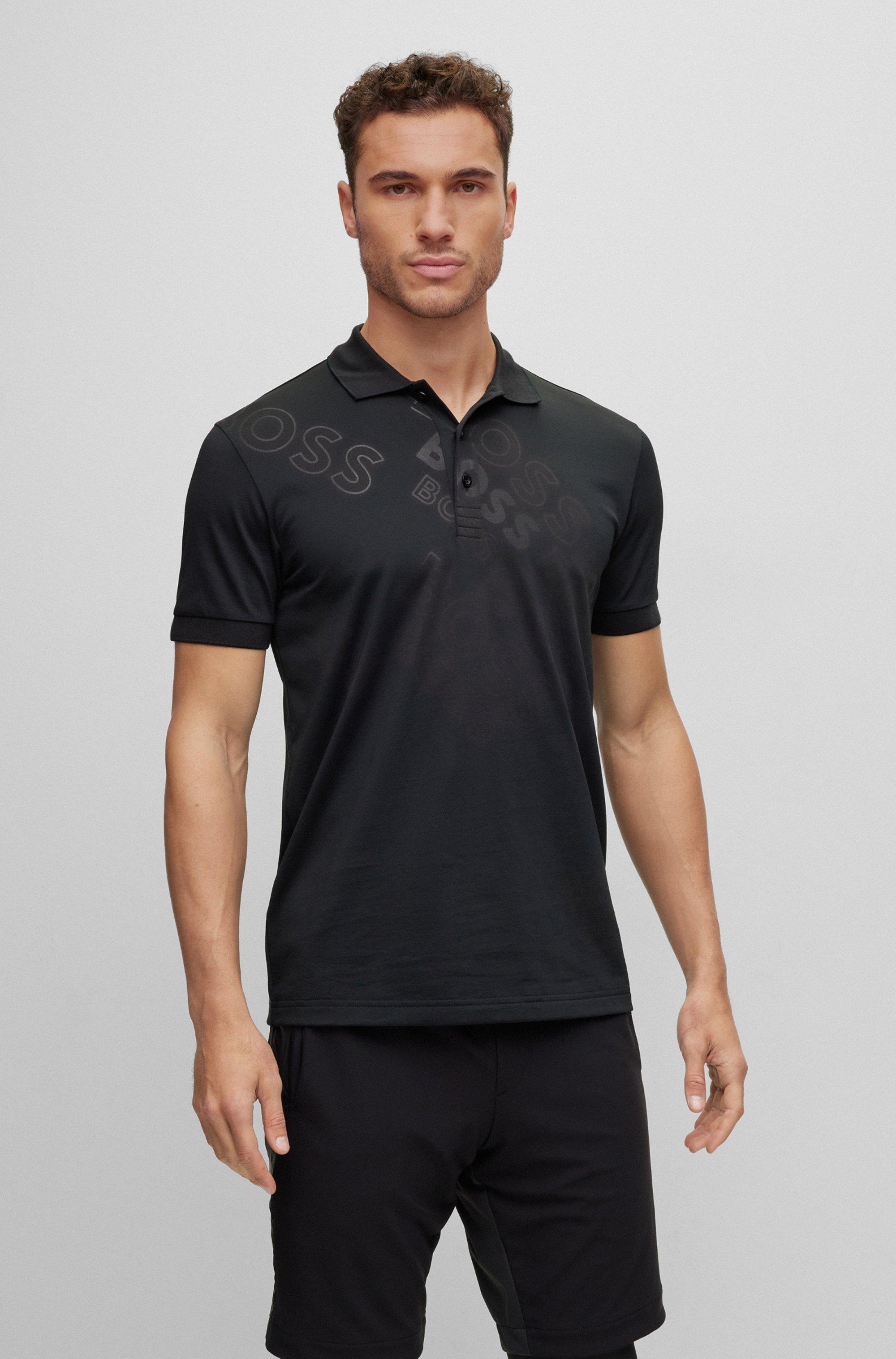 BOSS by HUGO BOSS Cottonblend Polo Shirt With Embossed Logos in Black