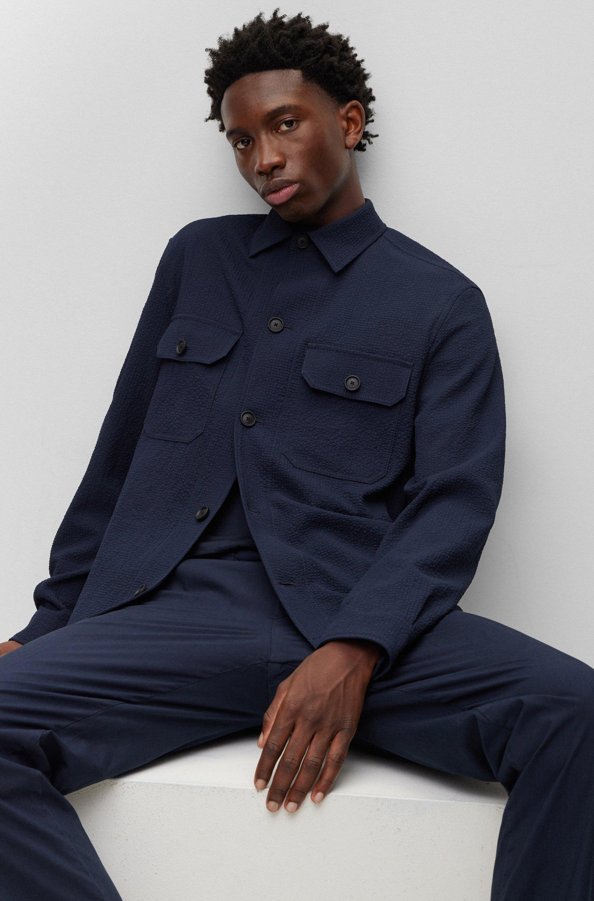 BOSS by HUGO BOSS Relaxed-fit Overshirt In Performance-stretch Seersucker  in Blue for Men | Lyst