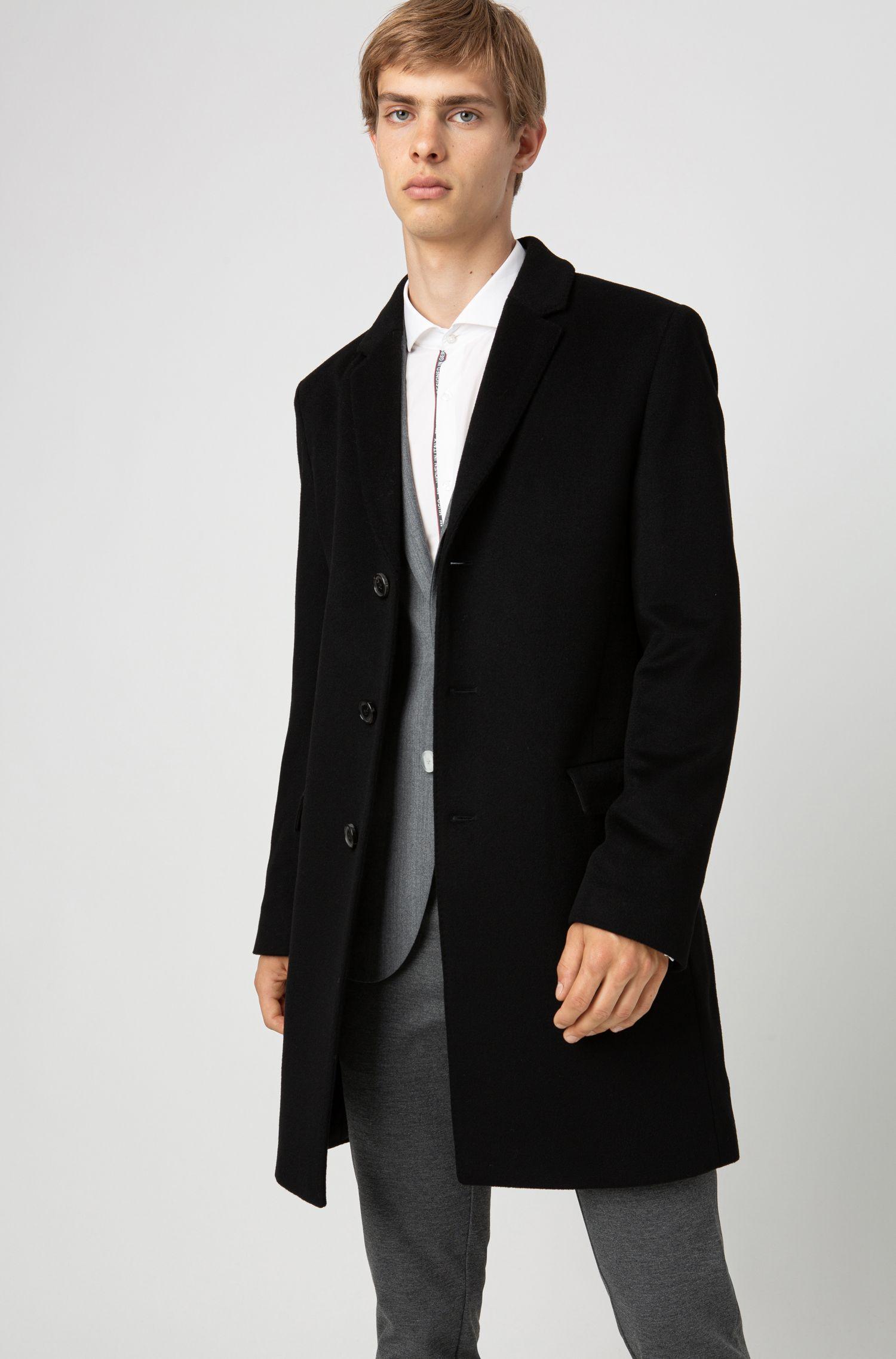 HUGO Migor Slim-fit Cashmere Overcoat in Black for Men - Lyst