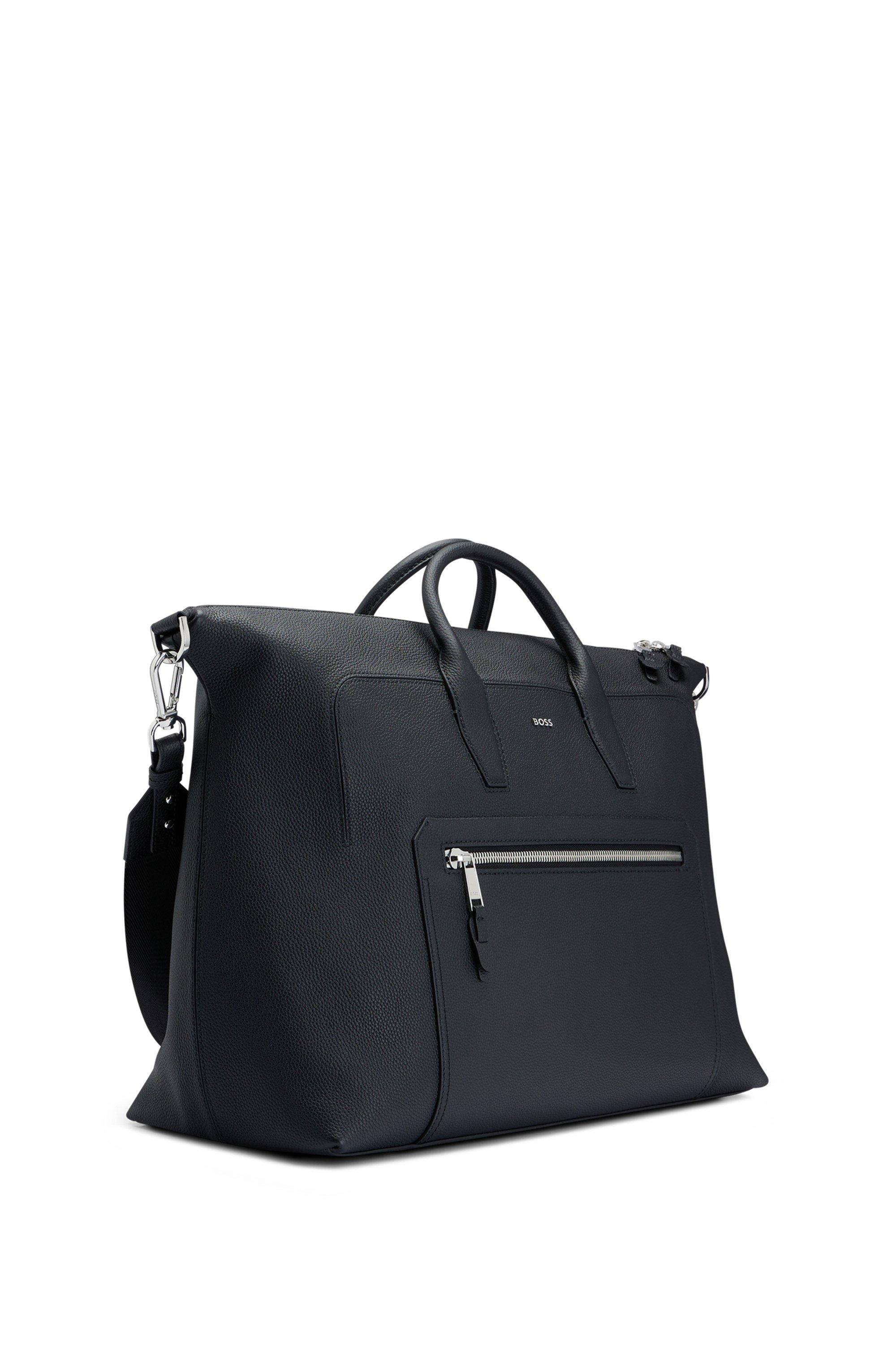 BOSS by HUGO BOSS Grained-leather Holdall With Silver-tone Logo Lettering  in Black for Men | Lyst