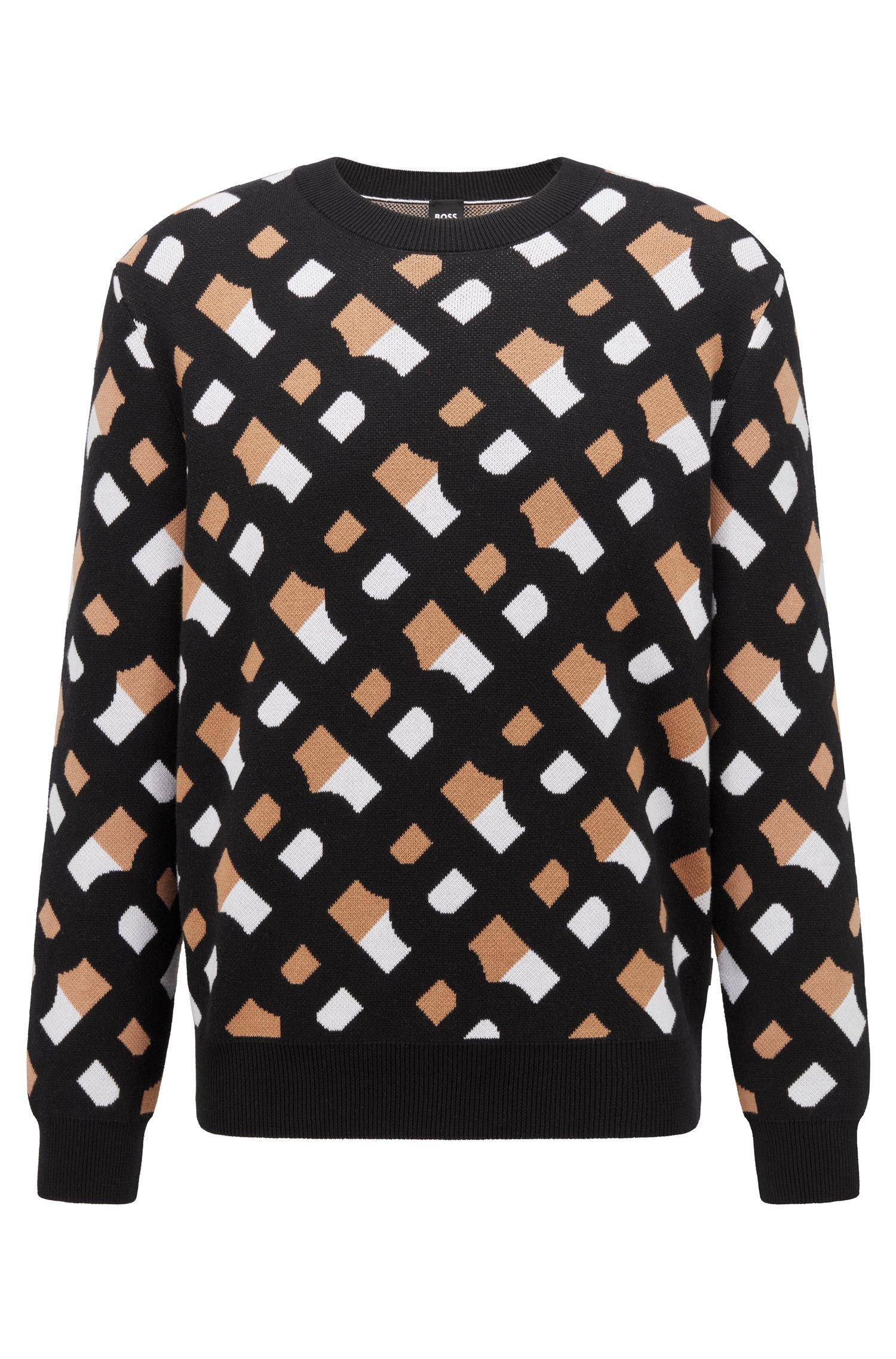 Boss By Hugo Boss Cotton Jacquard Sweater With All Over Monogram Pattern In Black For Men Lyst Uk 