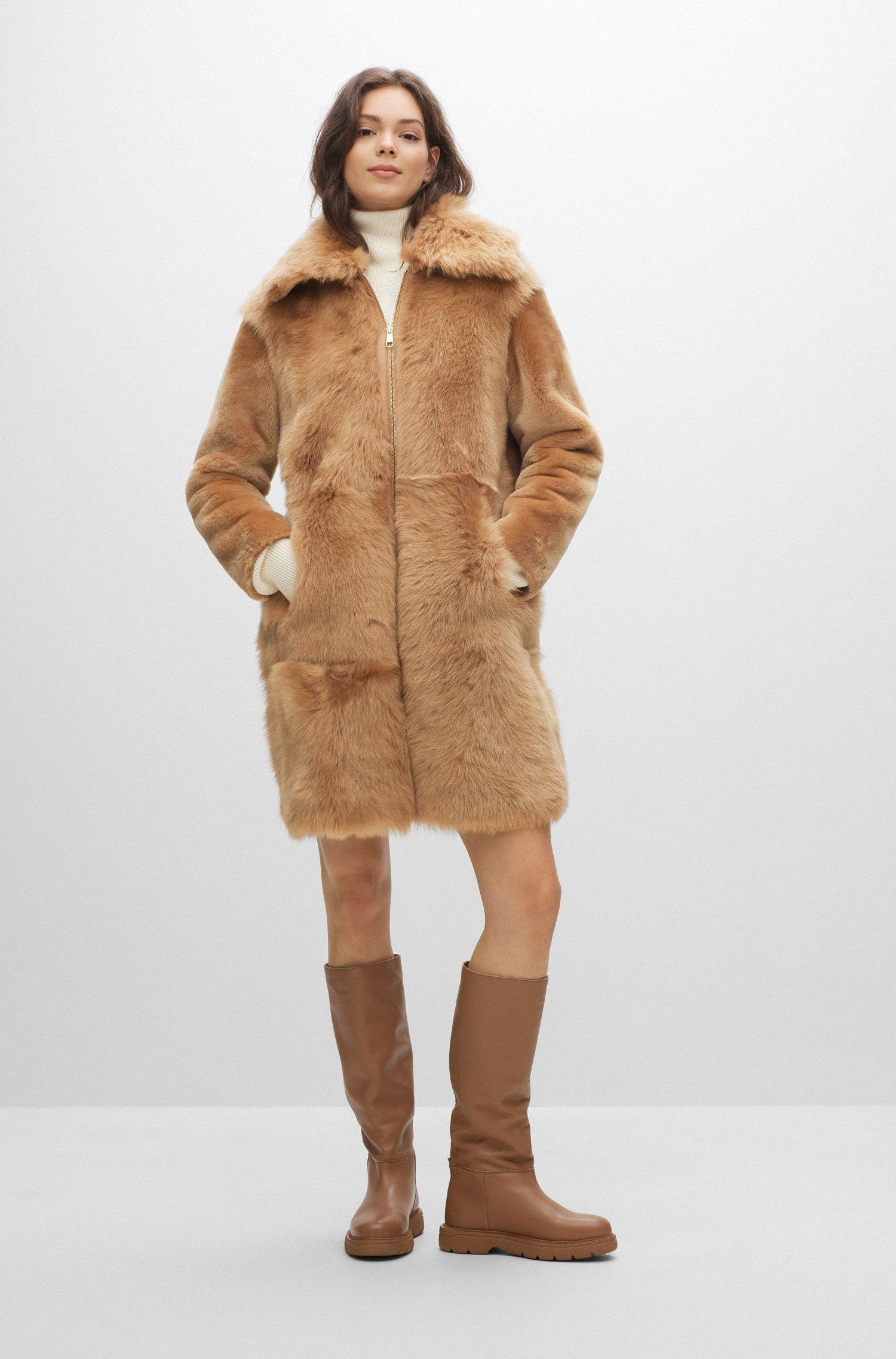BOSS Shearling Coat With Zip up Closure in Natural Lyst UK