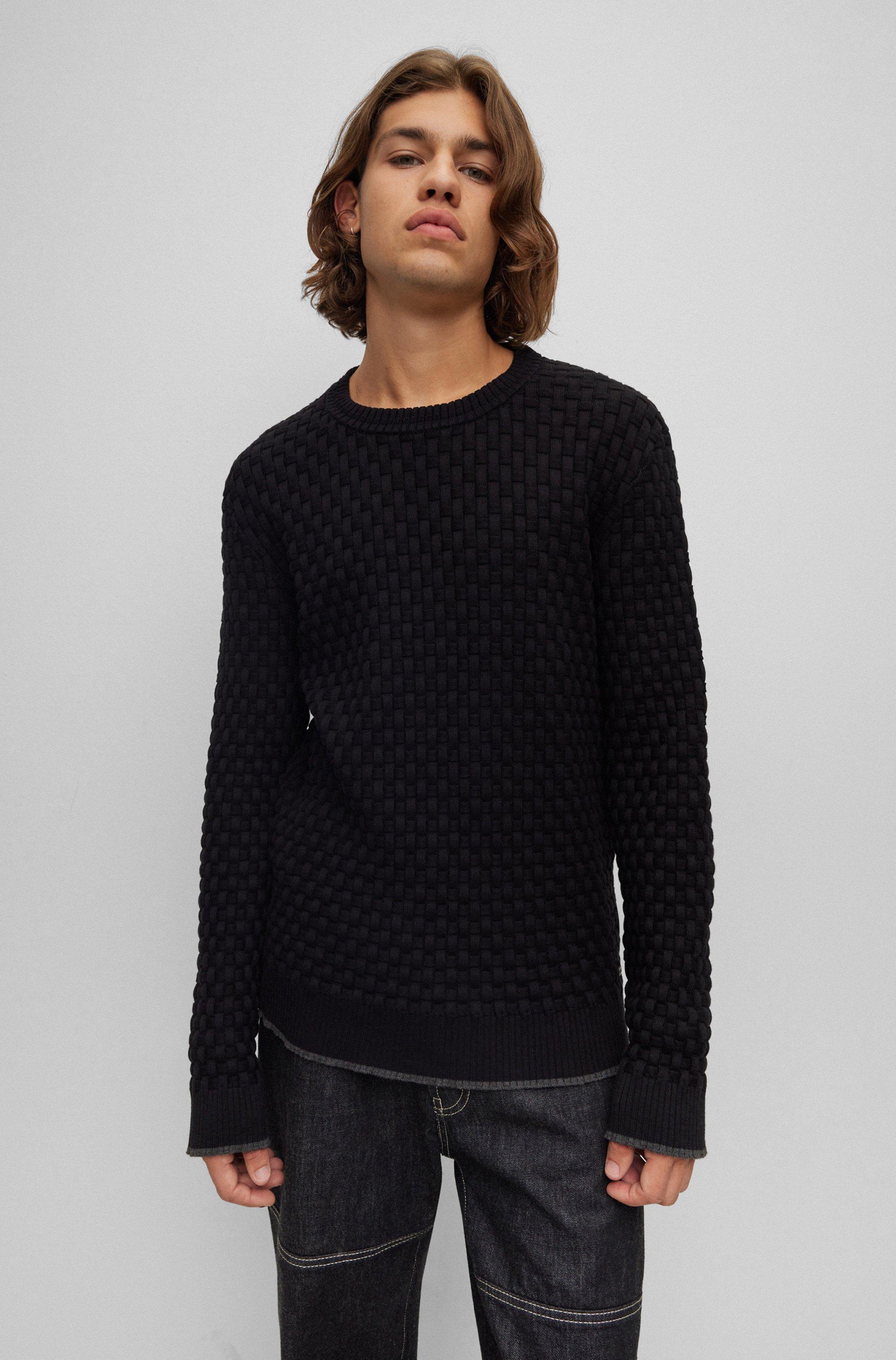 BOSS by HUGO BOSS Crew-neck Sweater In Cotton With Woven Structure