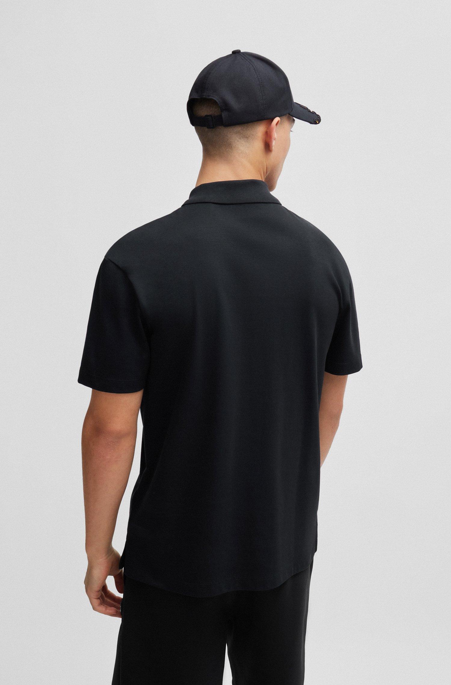 HUGO Interlock-cotton Polo Shirt With Stacked-logo Trim in Black for Men