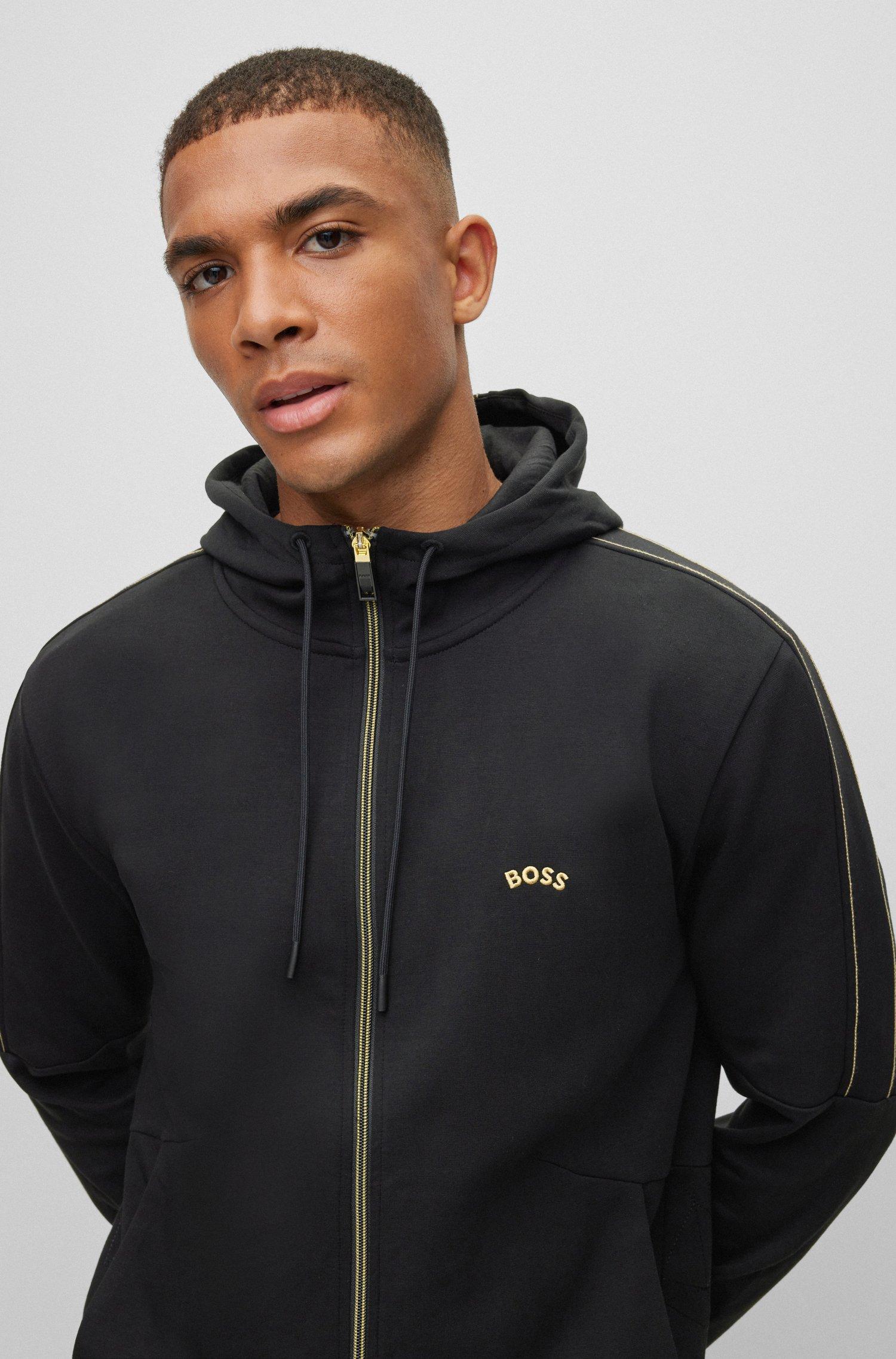 BOSS Cotton blend Zip up Hoodie With Grid Artwork in Blue for Men Lyst UK