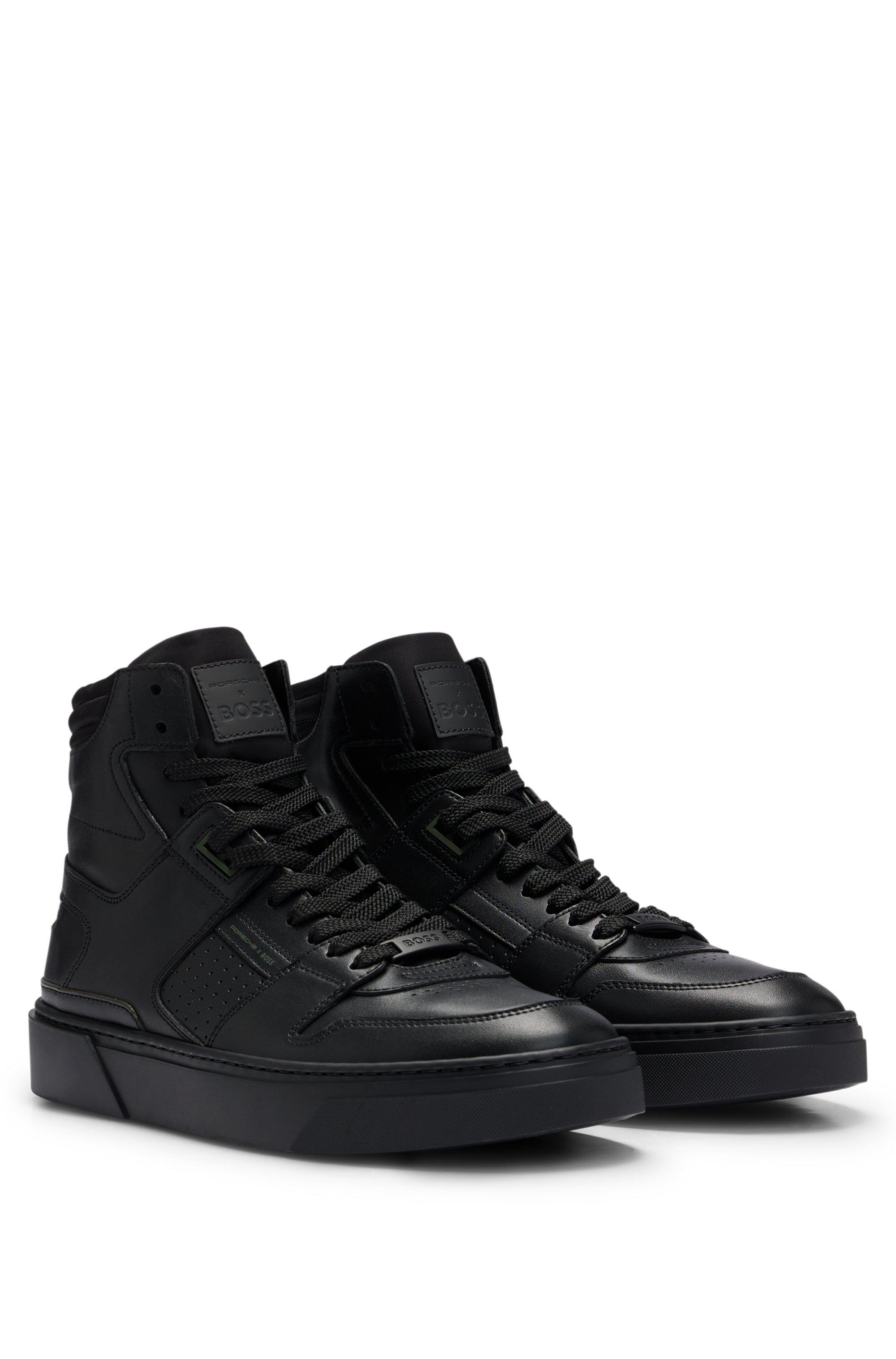 BOSS by HUGO BOSS Porsche X Leather High-top Trainers With Branding in  Black for Men | Lyst