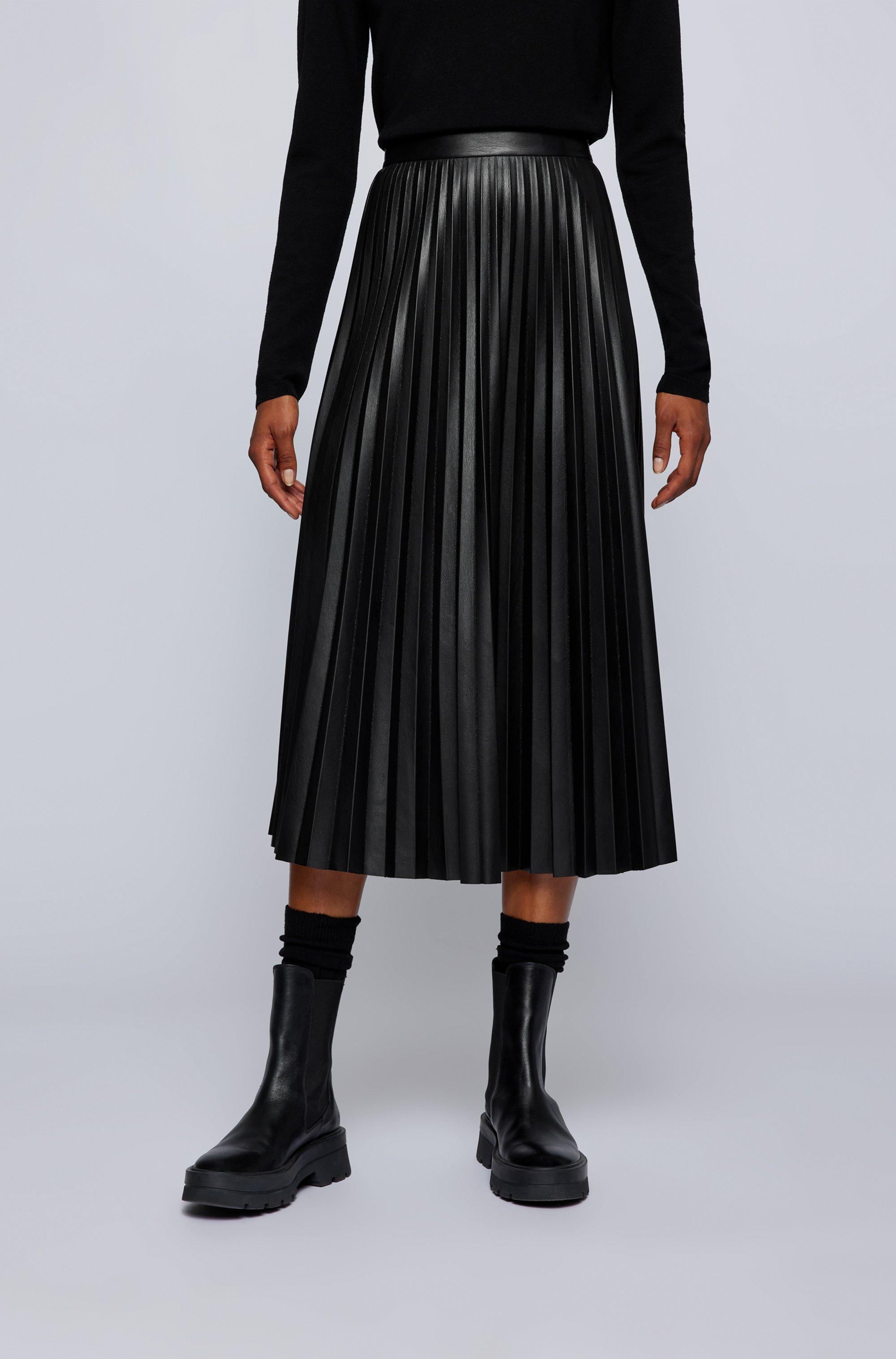 BOSS by HUGO BOSS Midi Skirt In Faux Leather With Plissé Pleats in Black |  Lyst