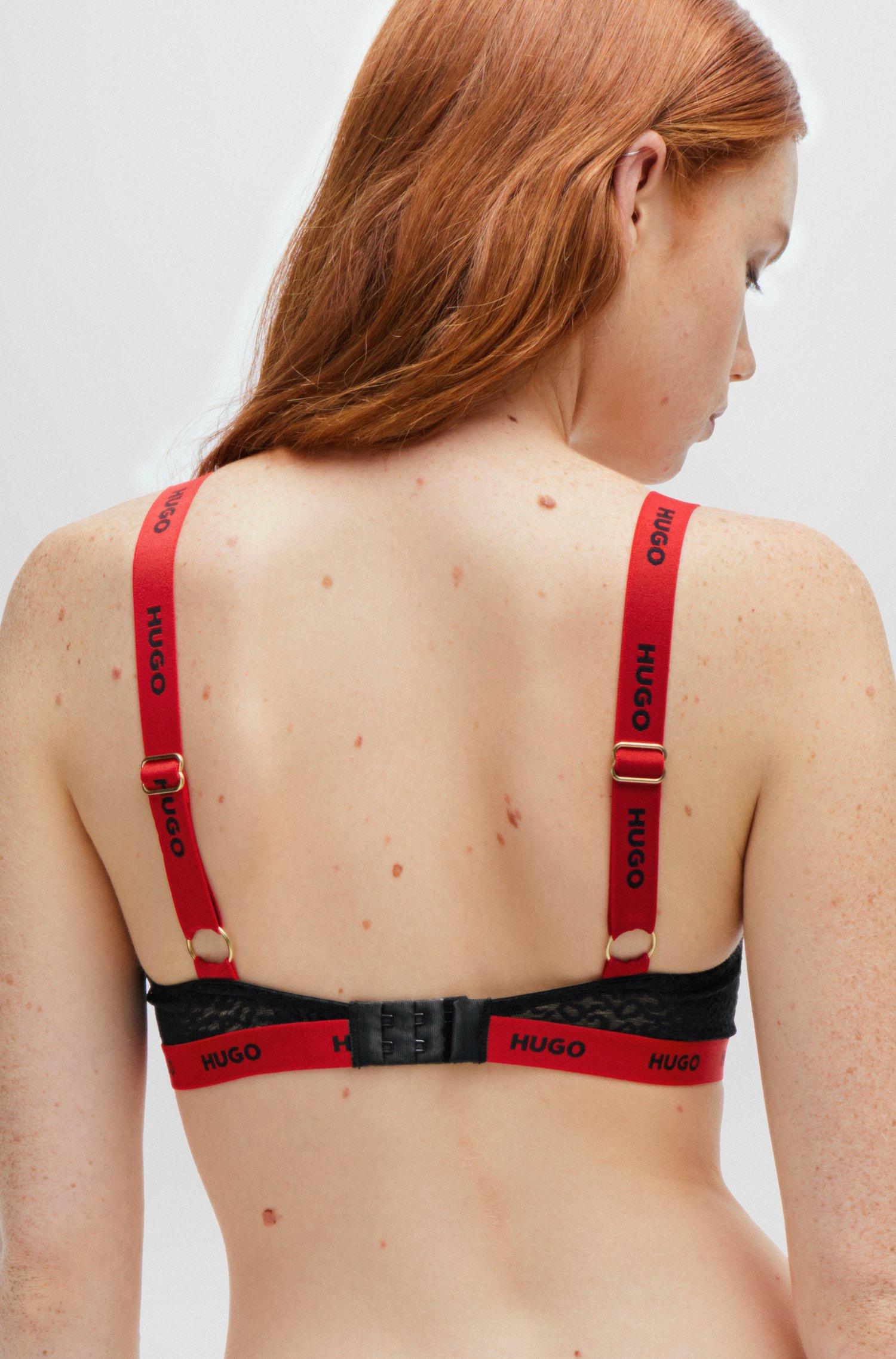 HUGO - Stretch-cotton triangle bra with red logo label