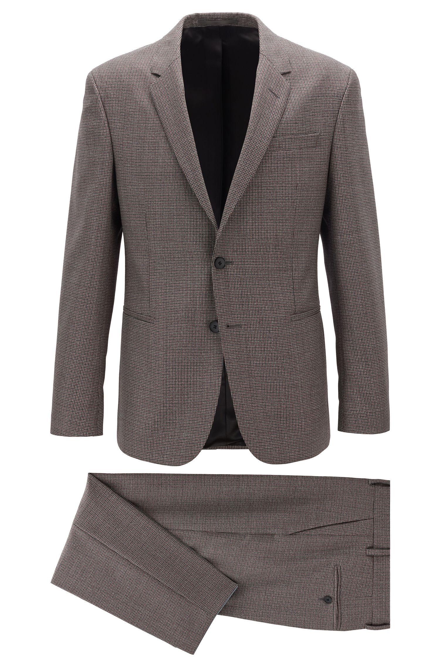BOSS by Hugo Boss Slimfit Suit In Patterned Virgin Wool in Dark Brown