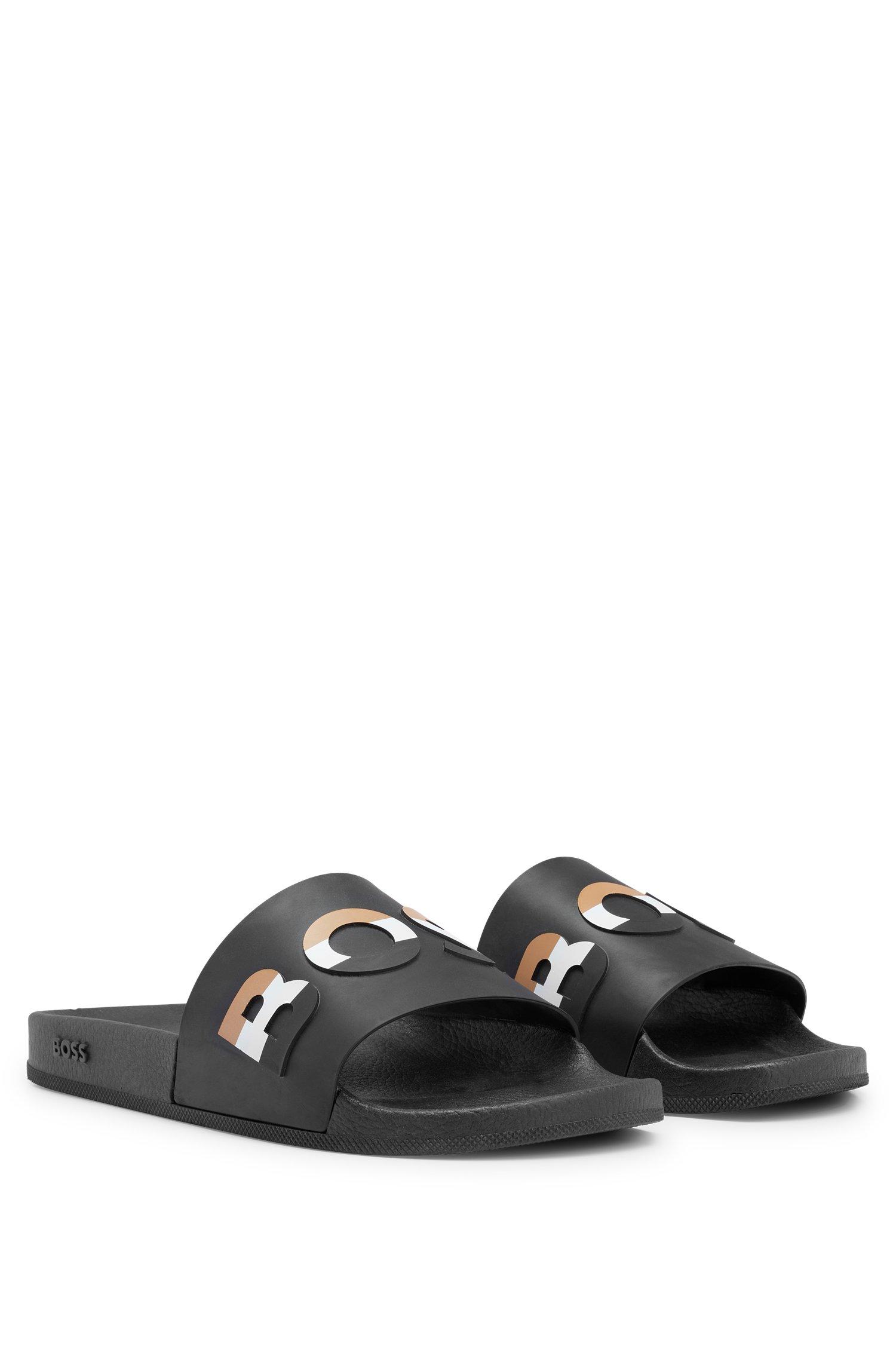 BOSS Pvc Slides With Signaturestripe Logo And Contoured Footbed in