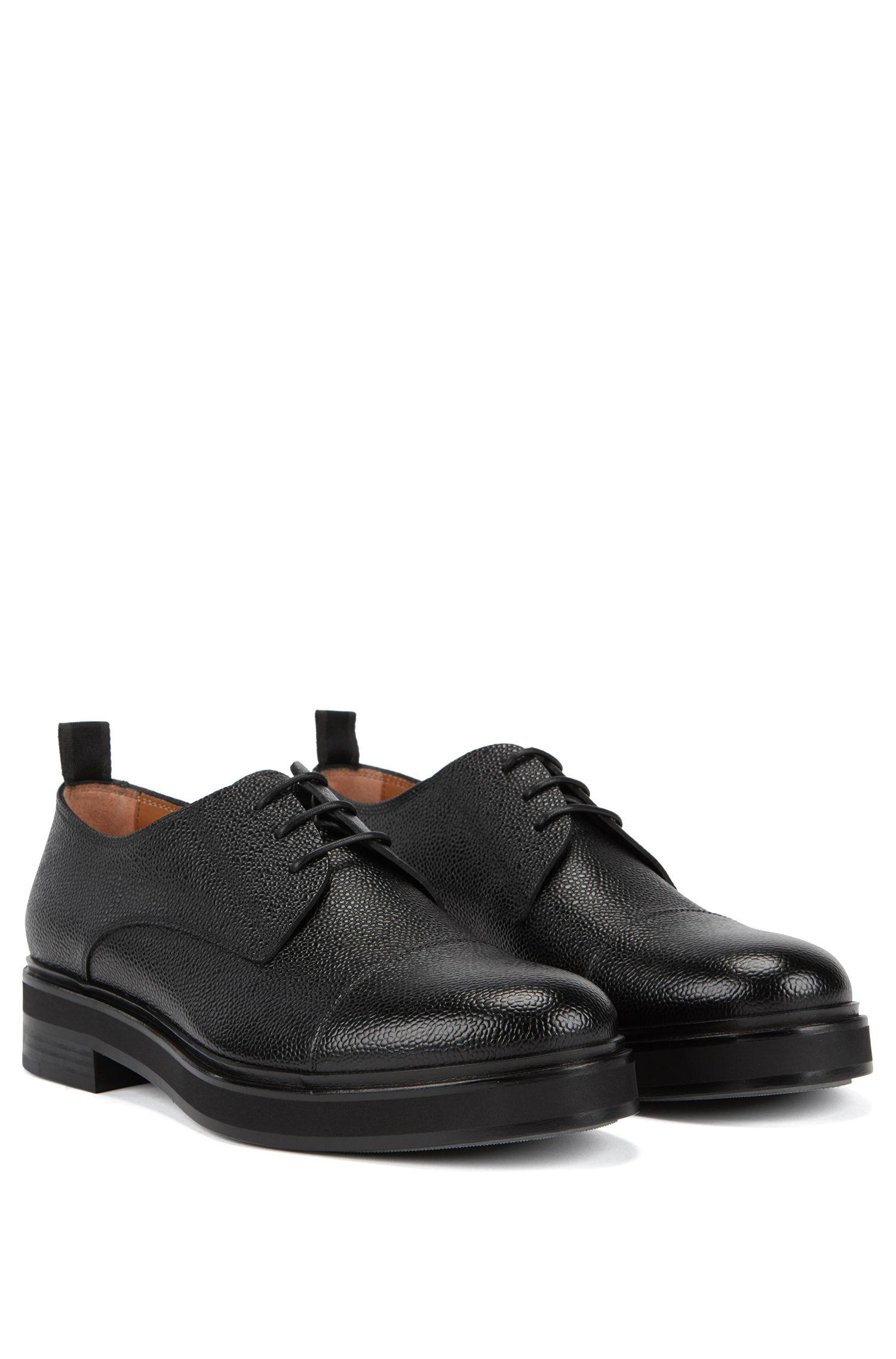 BOSS Italian-made Derby Shoes In Grainy Scotch Leather in Black for Men ...
