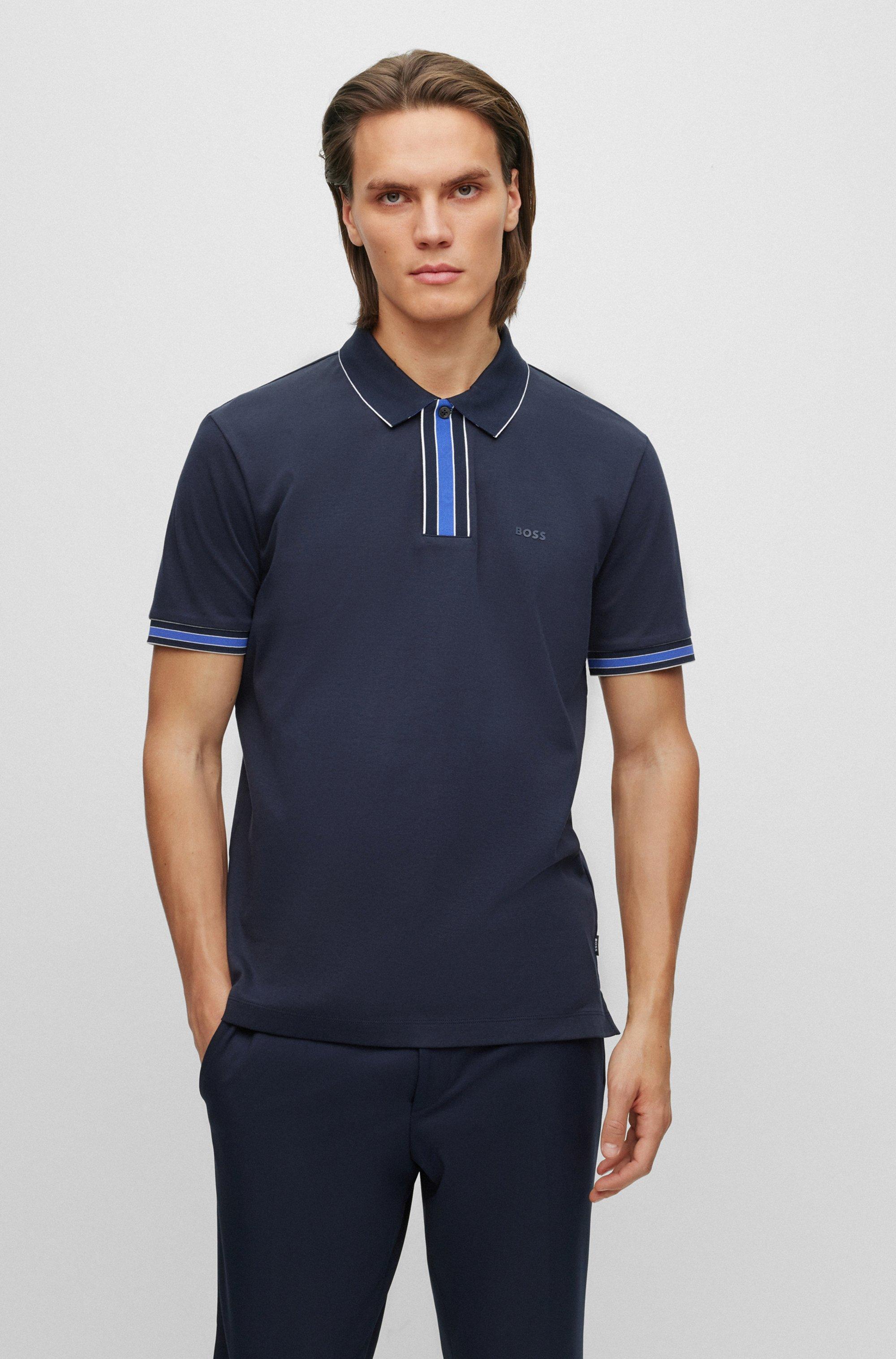 BOSS by HUGO BOSS Interlock-cotton Polo Shirt With Contrast Tipping in Blue  for Men | Lyst