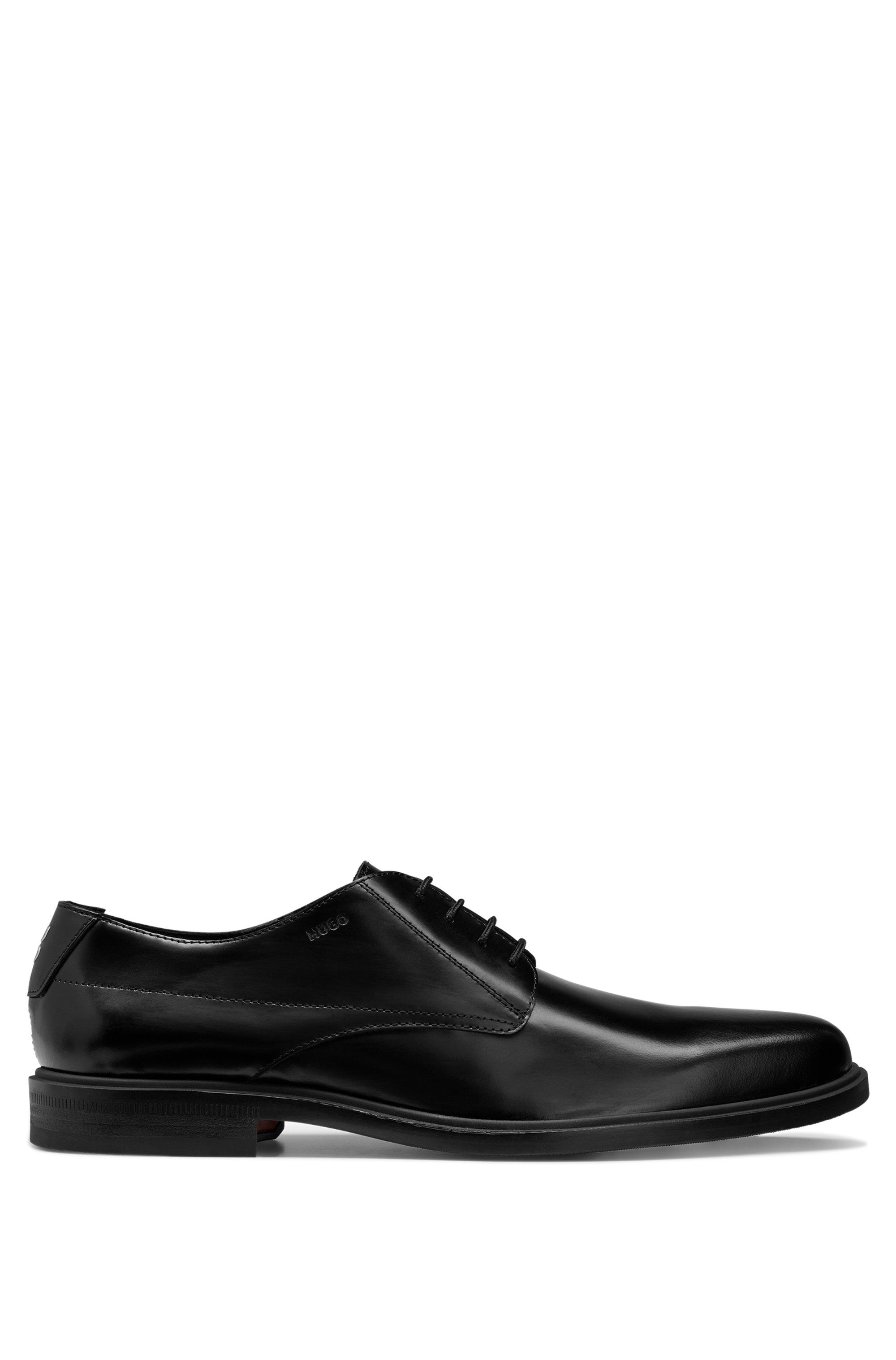 HUGO Derby Shoes In Leather With Stacked-logo Detail in Black for Men | Lyst