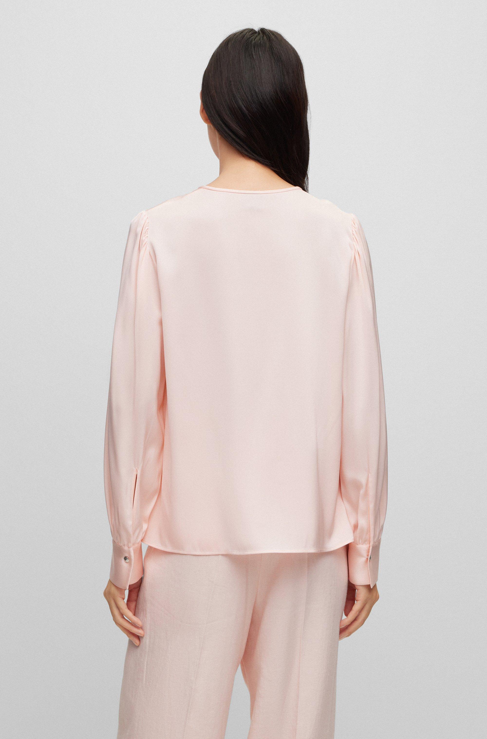 Lucht Caroline Uitdrukkelijk BOSS by HUGO BOSS Long-sleeved Top In Stretch Silk With Keyhole Neckline in  Pink | Lyst