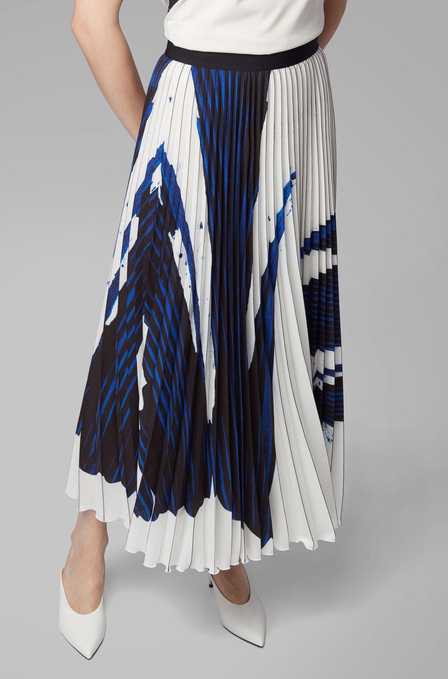 Brush Stroke Print Midi Skirt 