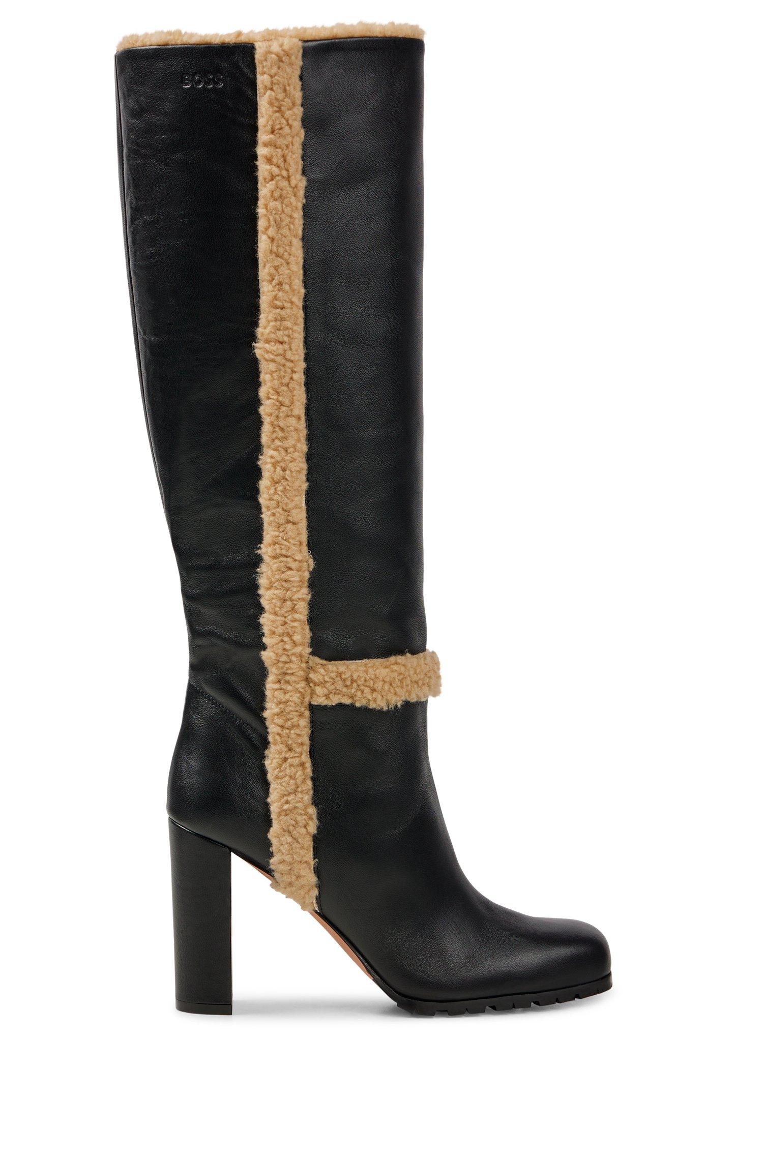 BOSS by HUGO BOSS Nappaleather Boots With Teddy Trim And Block Heel in