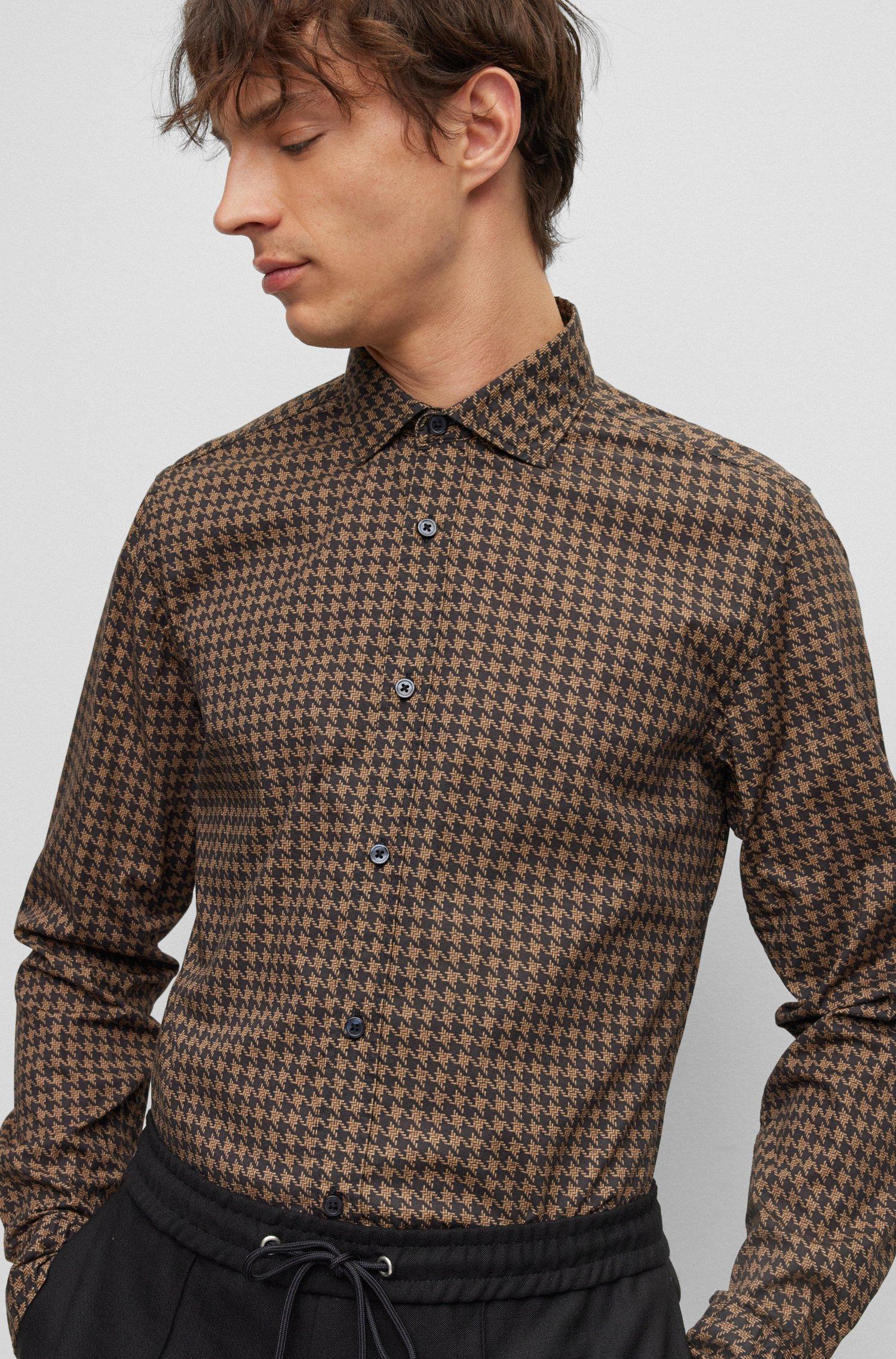 BOSS by HUGO BOSS Slim-fit Shirt In Houndstooth Stretch Cotton in Brown for  Men | Lyst UK