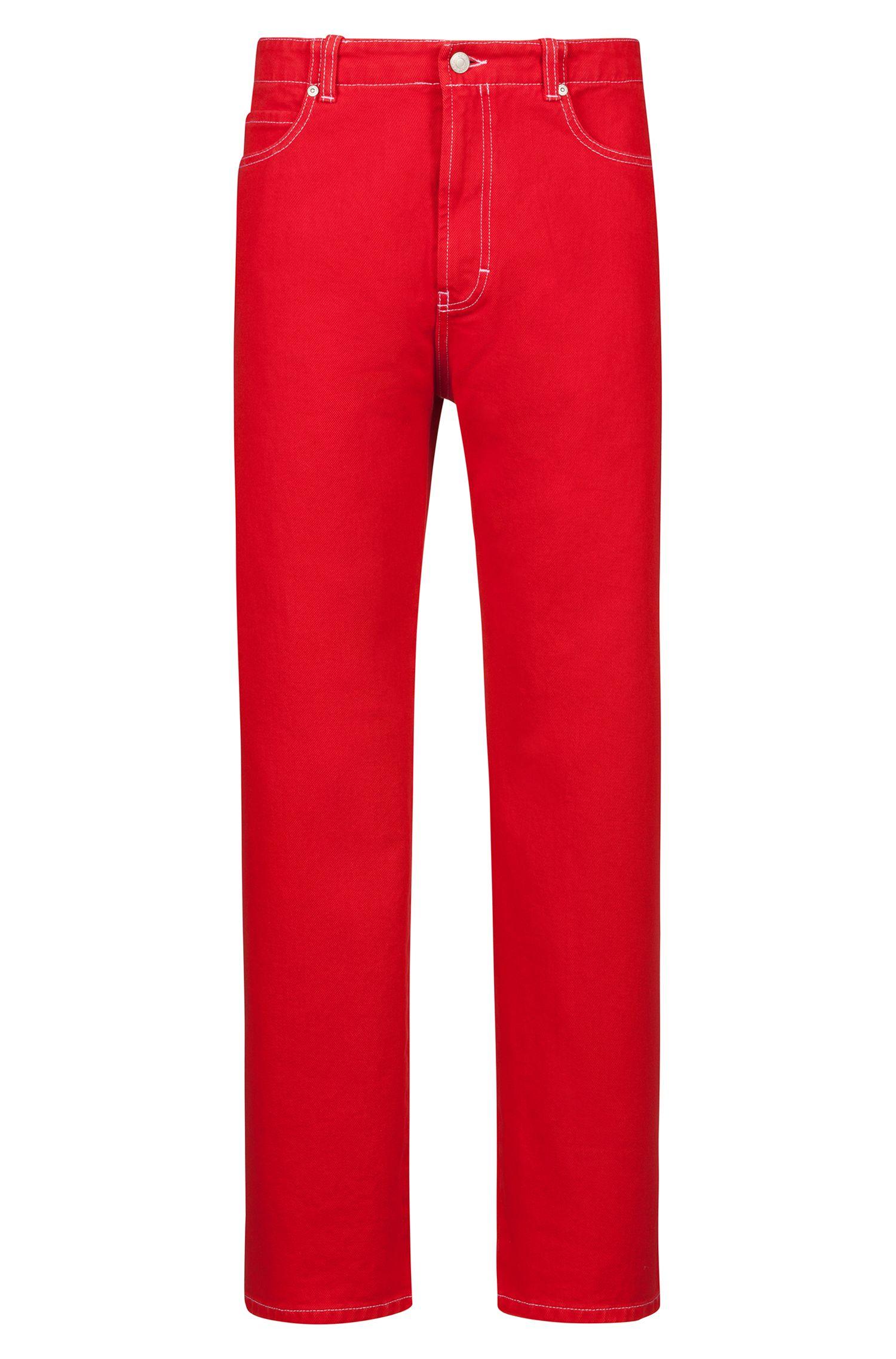 HUGO Relaxed-fit Jeans In Overdyed Denim With Turn-ups in Red for Men ...