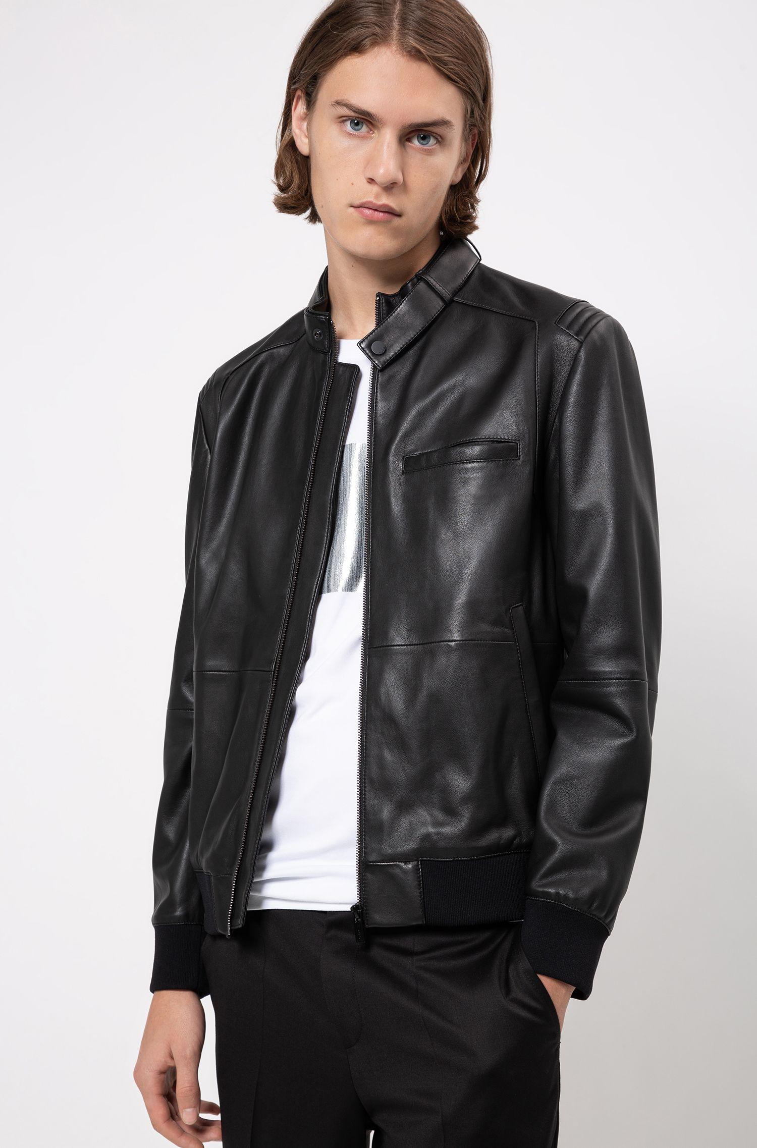 HUGO Slim Fit Biker Jacket In Nappa Leather in Black for Men - Lyst