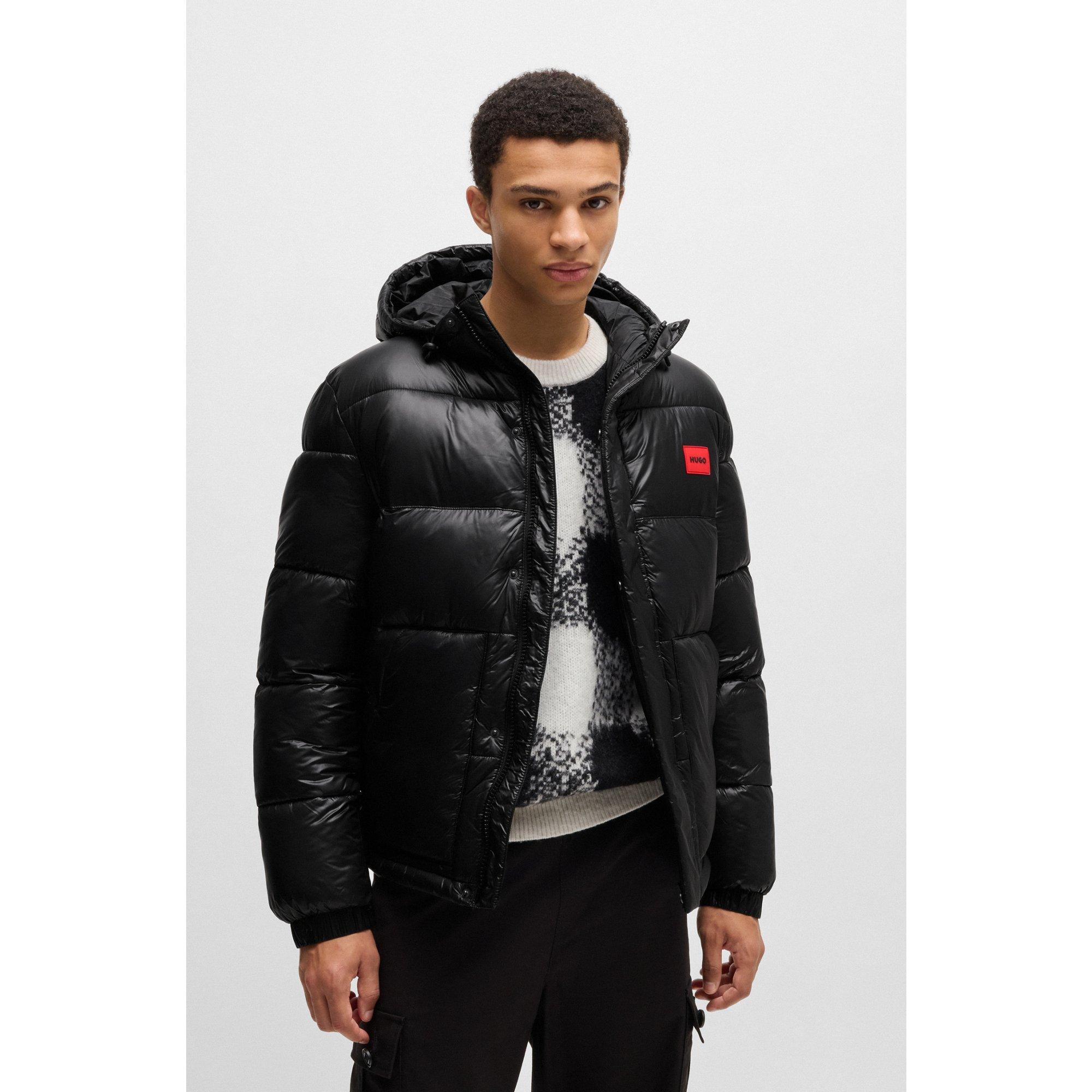 HUGO Water-Repellent Puffer Jacket With Logo Label in Black for