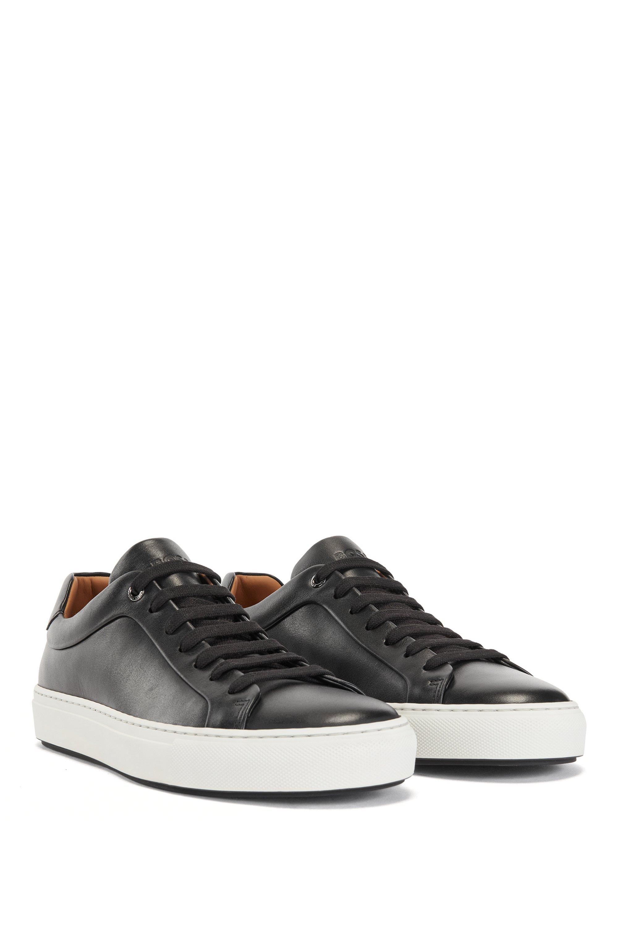 BOSS by HUGO BOSS Burnished-leather Low-profile Trainers With Rubber Sole  in Black for Men | Lyst