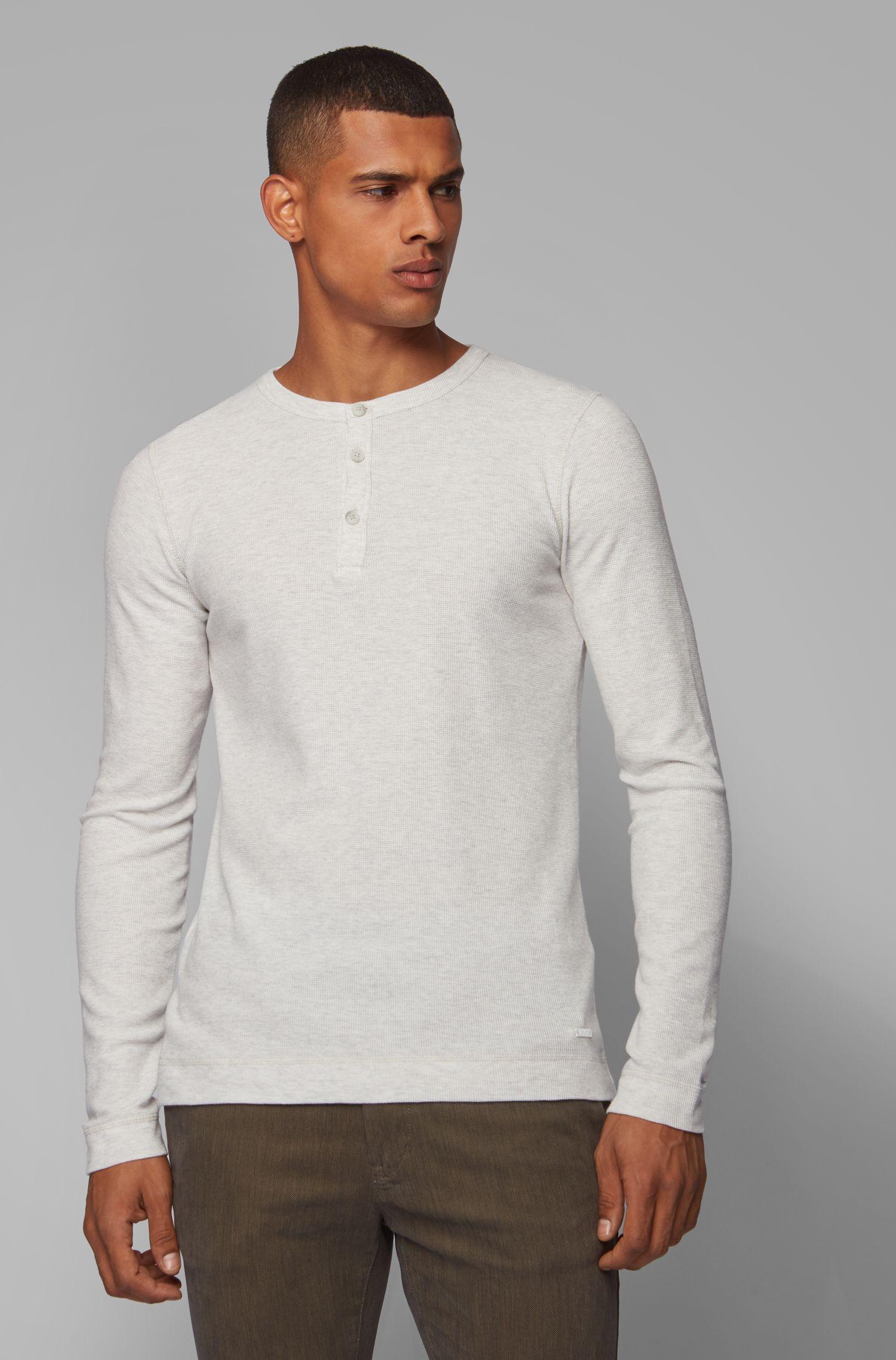 BOSS Slim-fit Henley T-shirt In Heather Waffle Cotton in Natural for ...