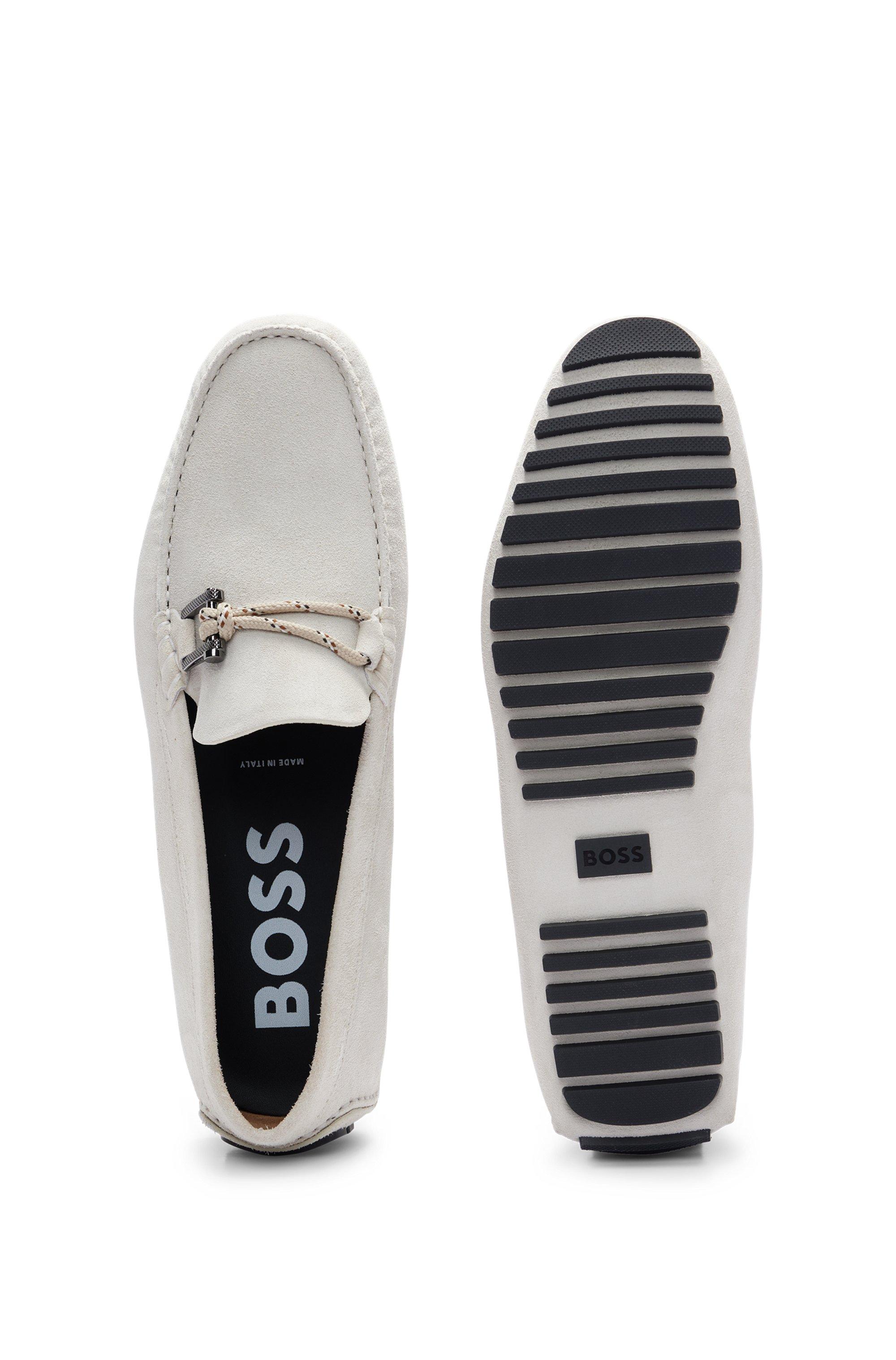 BOSS by HUGO BOSS Driver Moccasins In Suede With Cord And Hardware Details in White for Men |