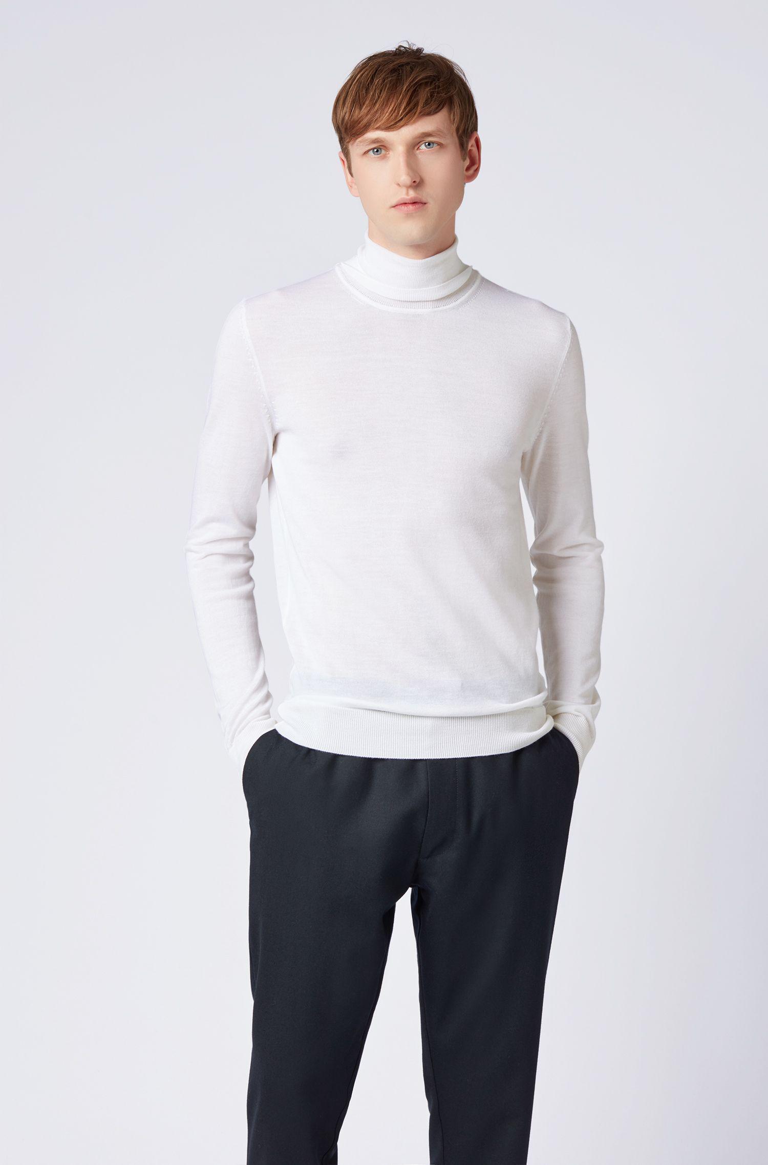 BOSS Turtleneck Sweater In Virgin Wool And Silk in White for Men - Lyst