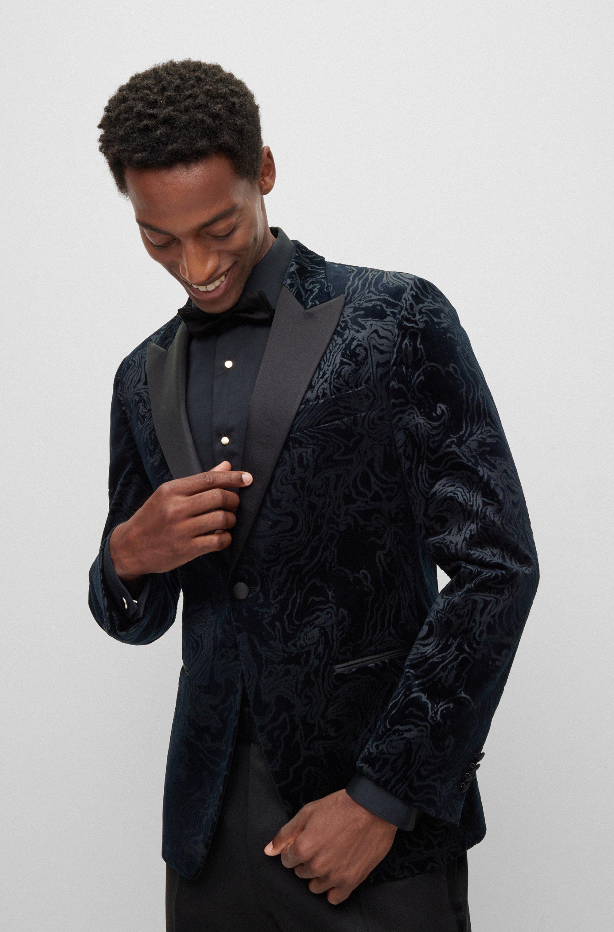 BOSS by HUGO BOSS Patterned Slim-fit Tuxedo Jacket In Cotton Jacquard ...