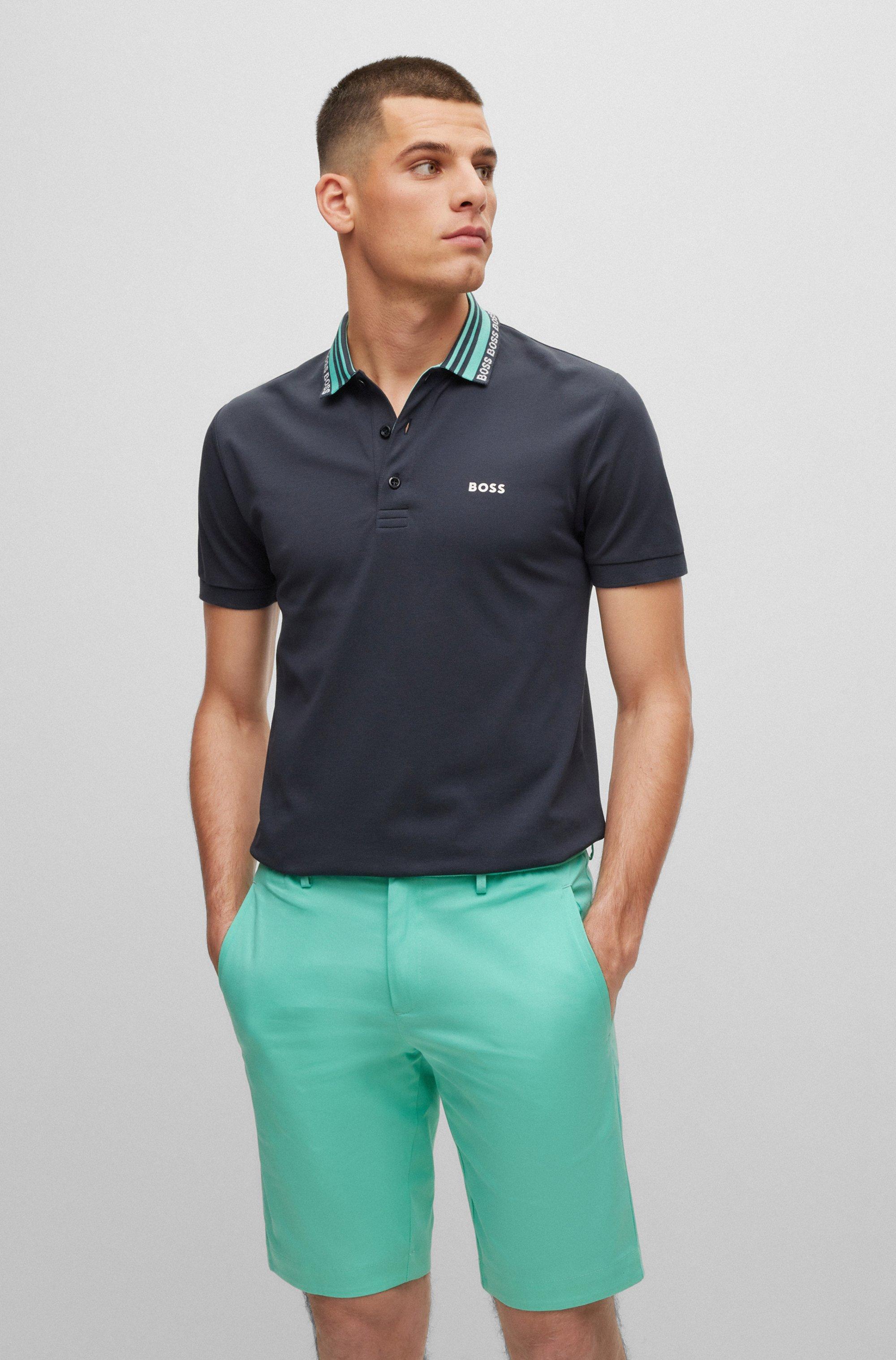 BOSS by HUGO BOSS Cotton-blend Slim-fit Polo Shirt With Logo Collar in Blue  for Men | Lyst