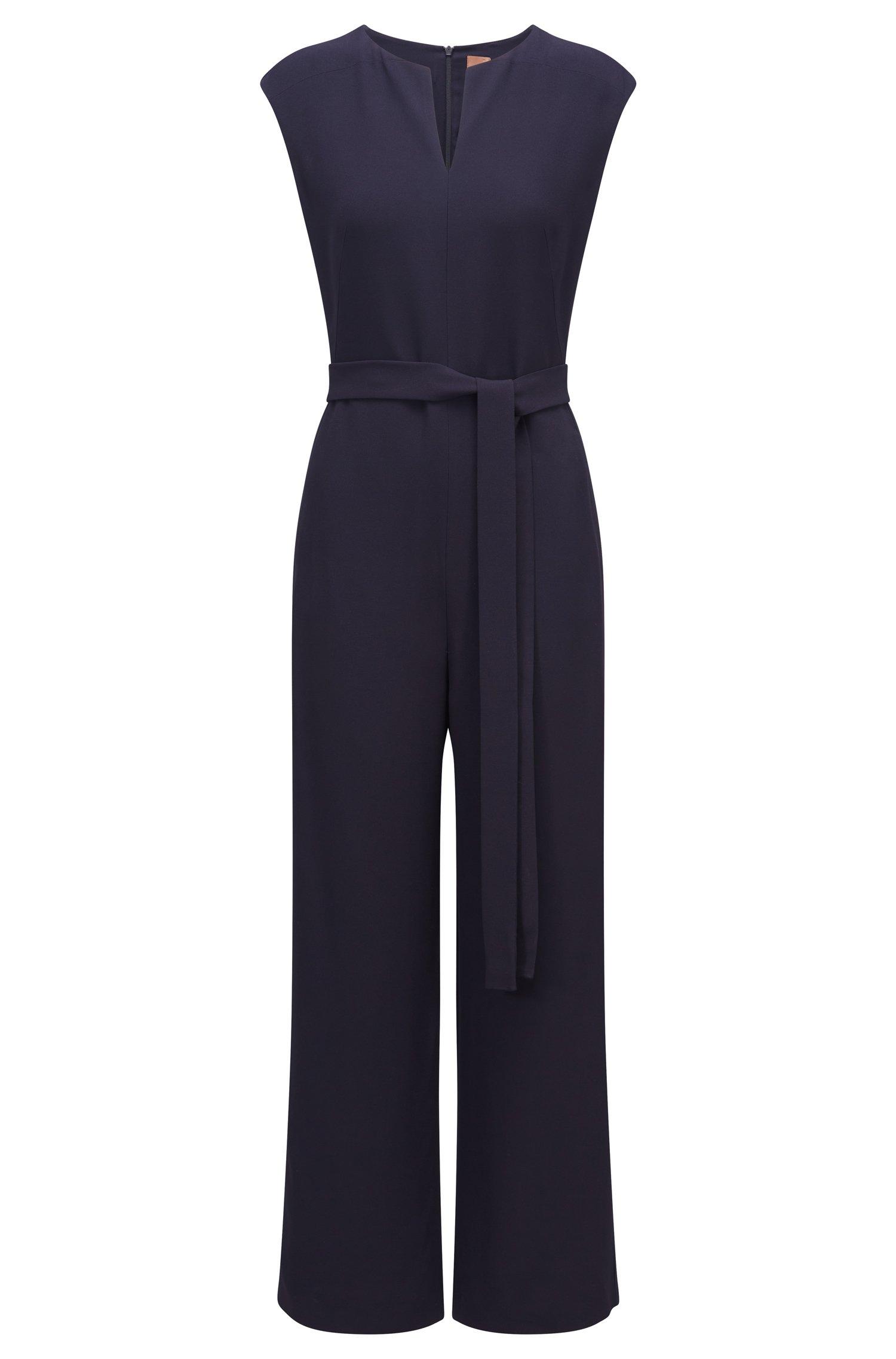 Womens Clothing Jumpsuits and rompers Full-length jumpsuits and rompers Blue BOSS by HUGO BOSS Cap-sleeve Jumpsuit In Italian Satin-back Crepe in Dark Blue 