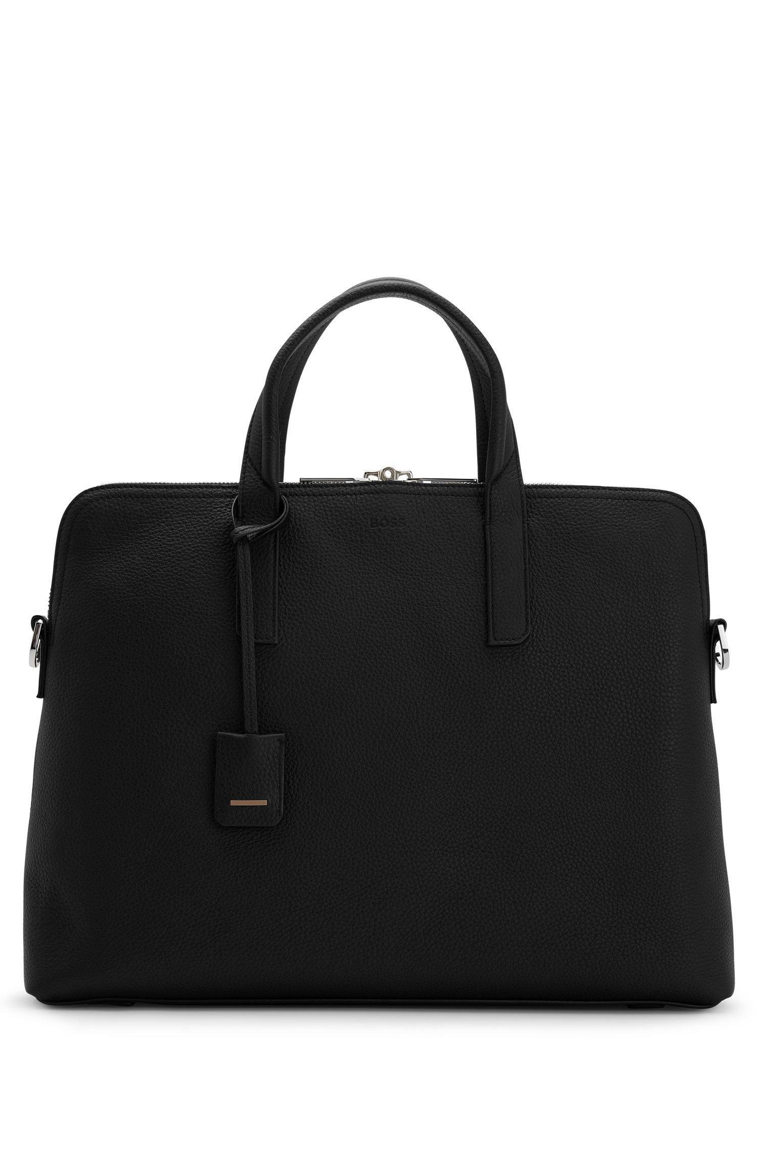 BOSS by HUGO BOSS Document Case In Grained Italian Leather With Detachable Keyholder in Black