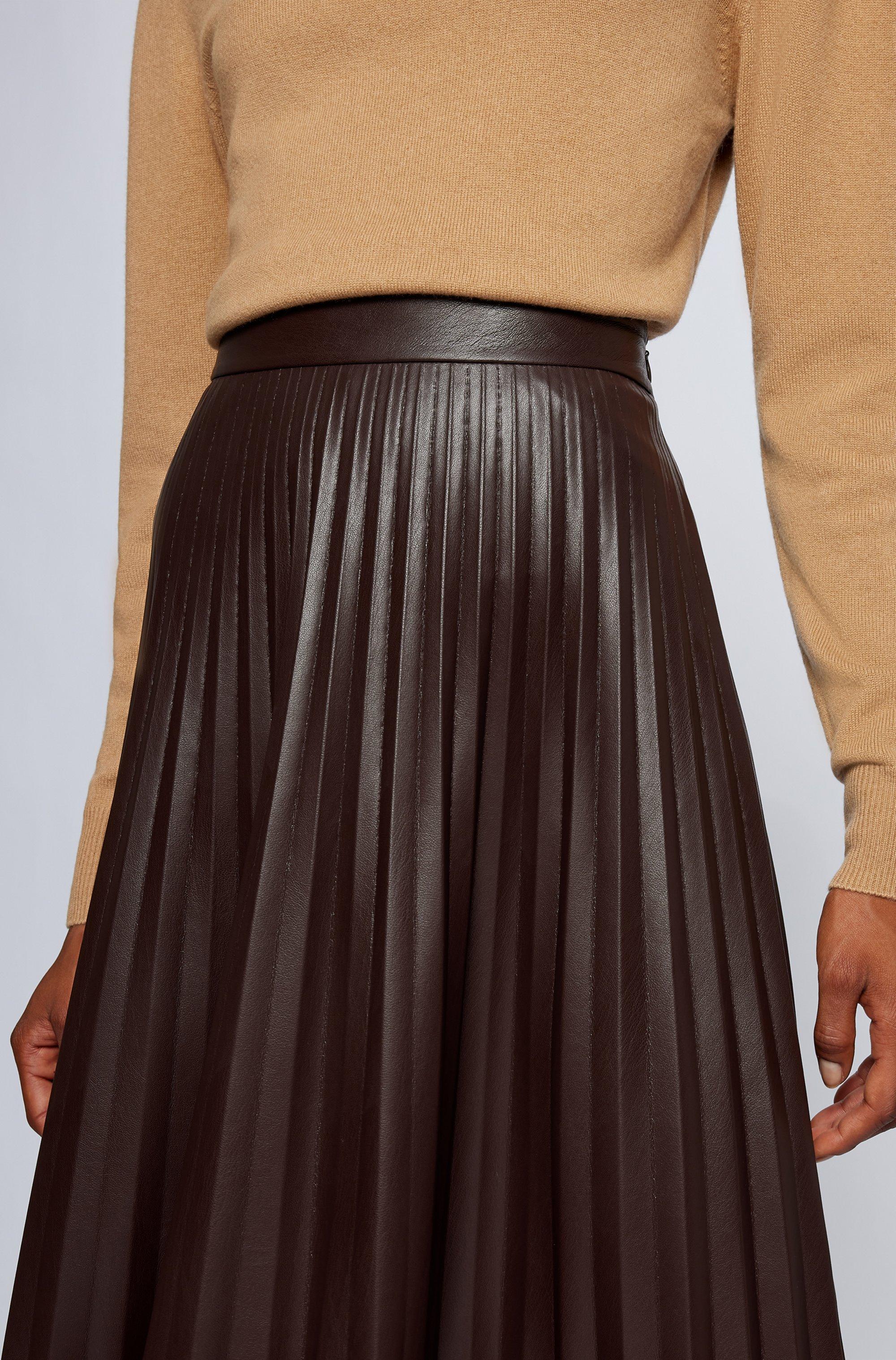 BOSS by HUGO BOSS Midi Skirt In Faux Leather With Plissé Pleats in Dark  Brown (Brown) | Lyst