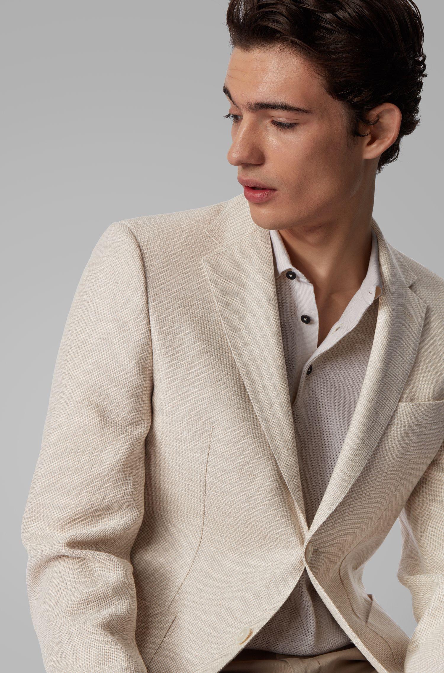 BOSS by Hugo Boss Regular Fit Jacket In Virgin Wool And Linen in White ...